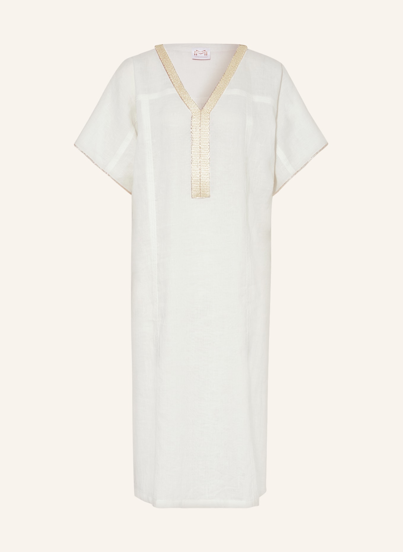 MARYAN MEHLHORN Linen tunic THE WHITE COLLECTION with decorative beads, Color: WHITE/ BEIGE (Image 1)