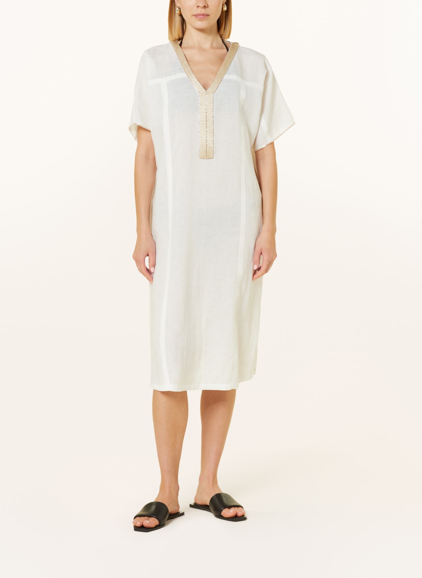MARYAN MEHLHORN Linen tunic THE WHITE COLLECTION with decorative beads, Color: WHITE/ BEIGE (Image 2)