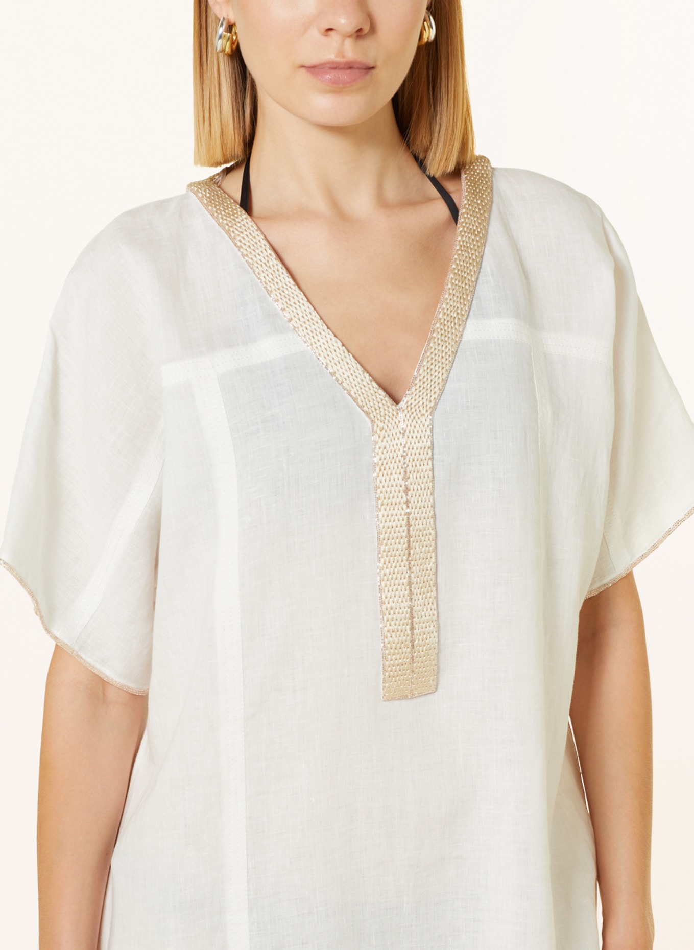 MARYAN MEHLHORN Linen tunic THE WHITE COLLECTION with decorative beads, Color: WHITE/ BEIGE (Image 4)