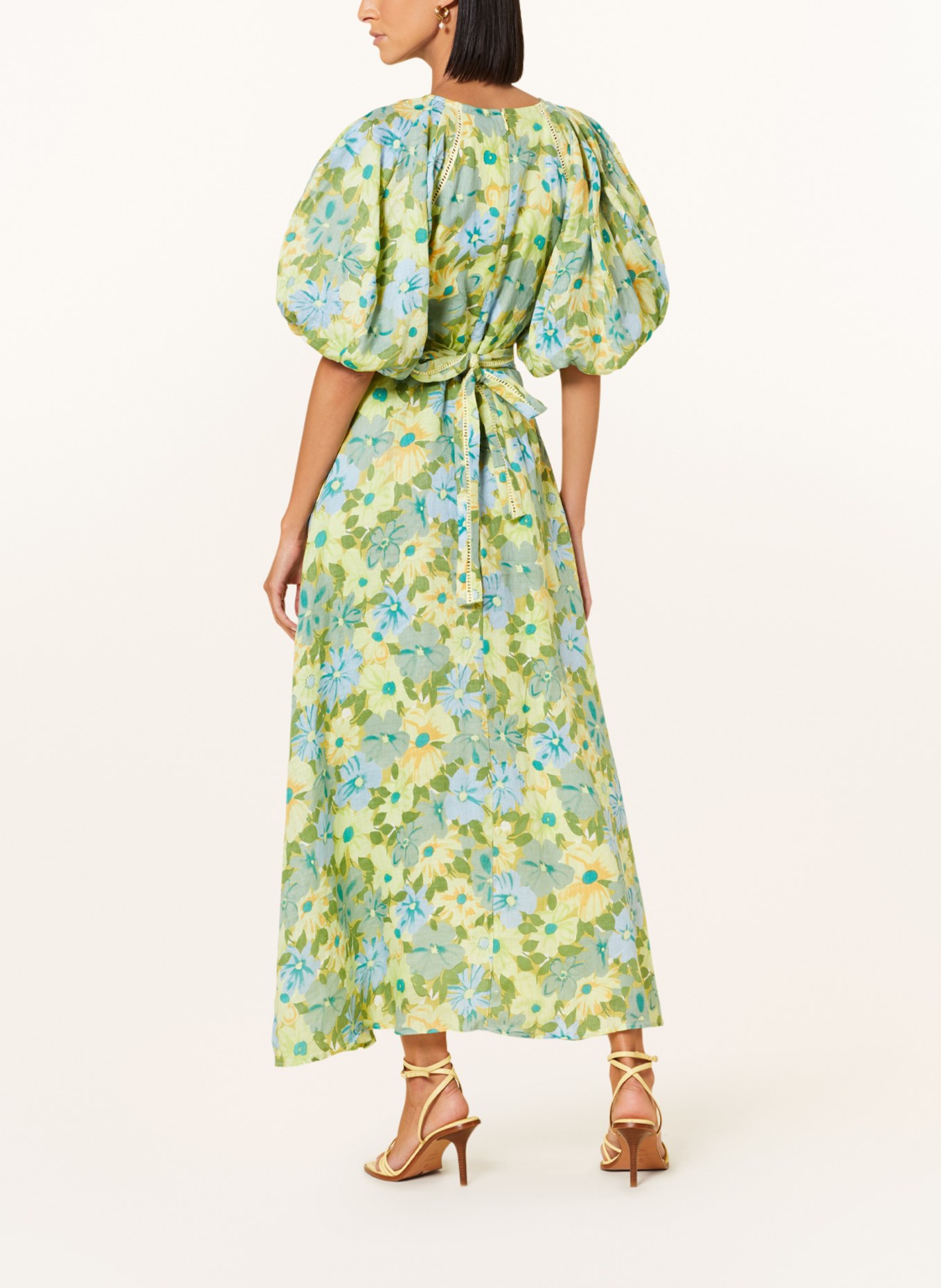 FAITHFULL THE BRAND Linen dress VALERINA, Color: GREEN/ LIGHT BLUE/ YELLOW (Image 3)