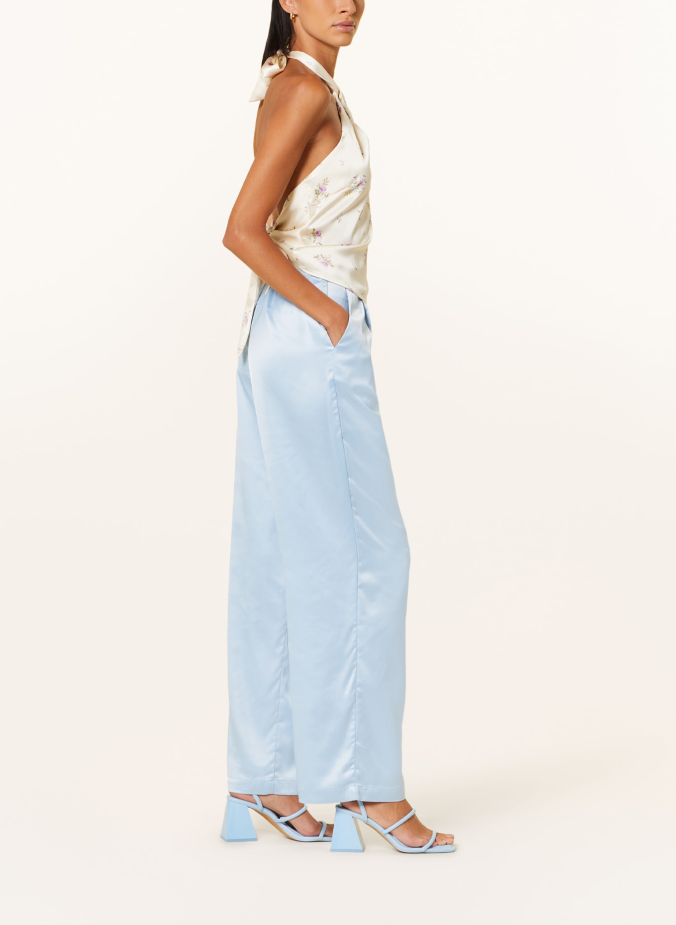 ICHI Satin trousers IXLINN, Color: LIGHT BLUE (Image 4)