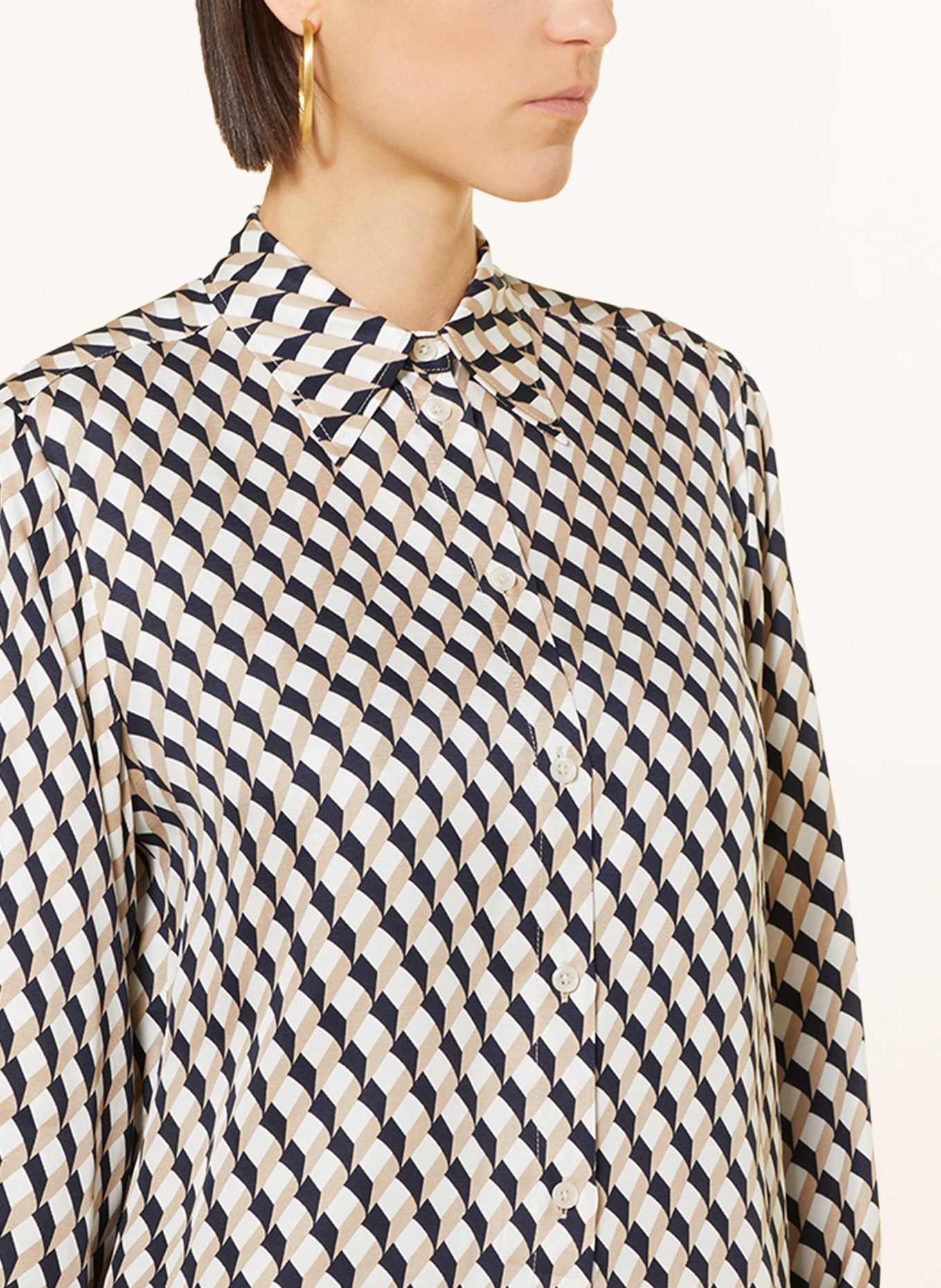 Marc O'Polo Satin shirt blouse, Color: DARK BLUE/ WHITE/ BEIGE (Image 4)