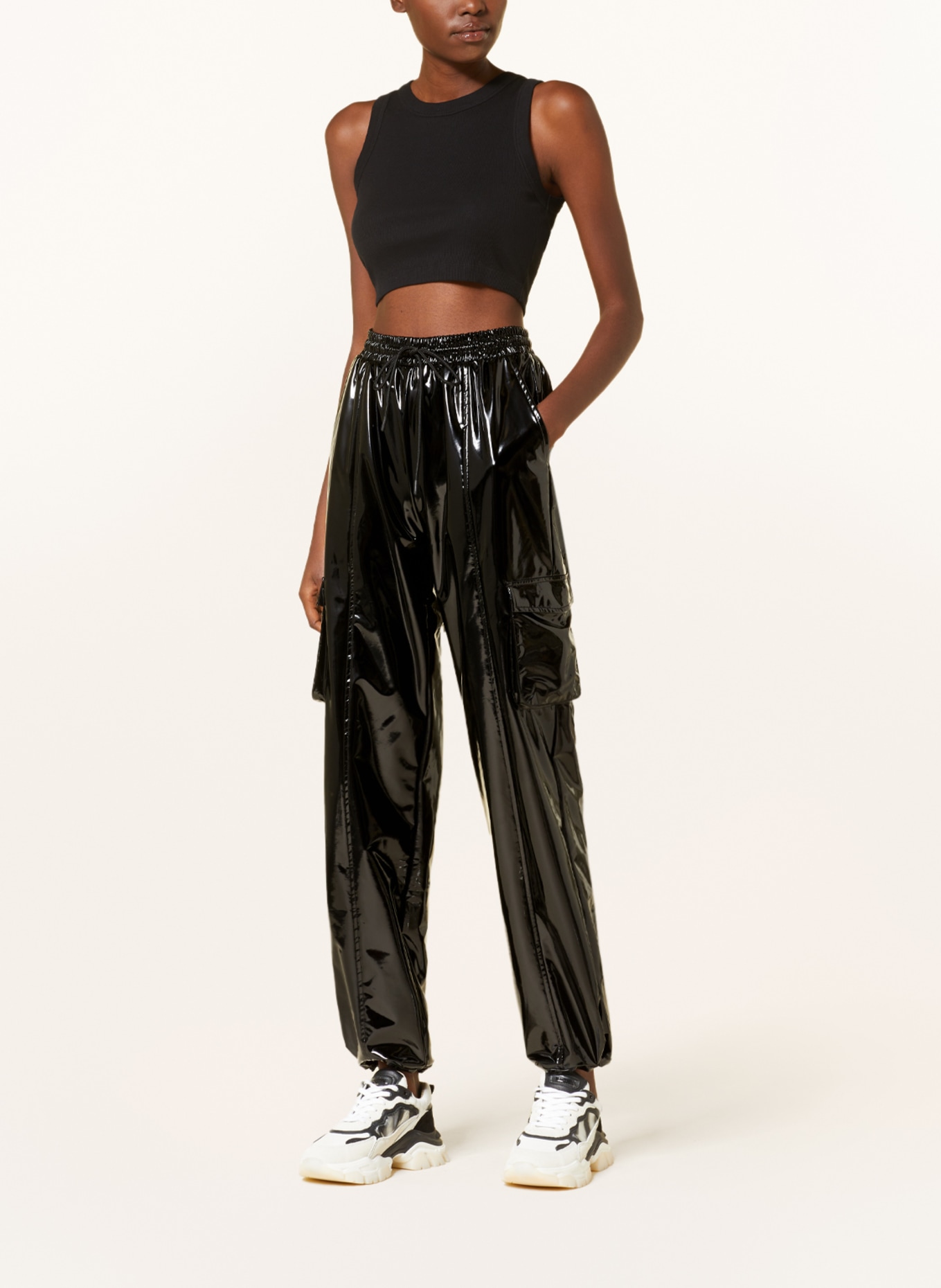 KARO KAUER Cargo pants in leather look, Color: BLACK (Image 2)
