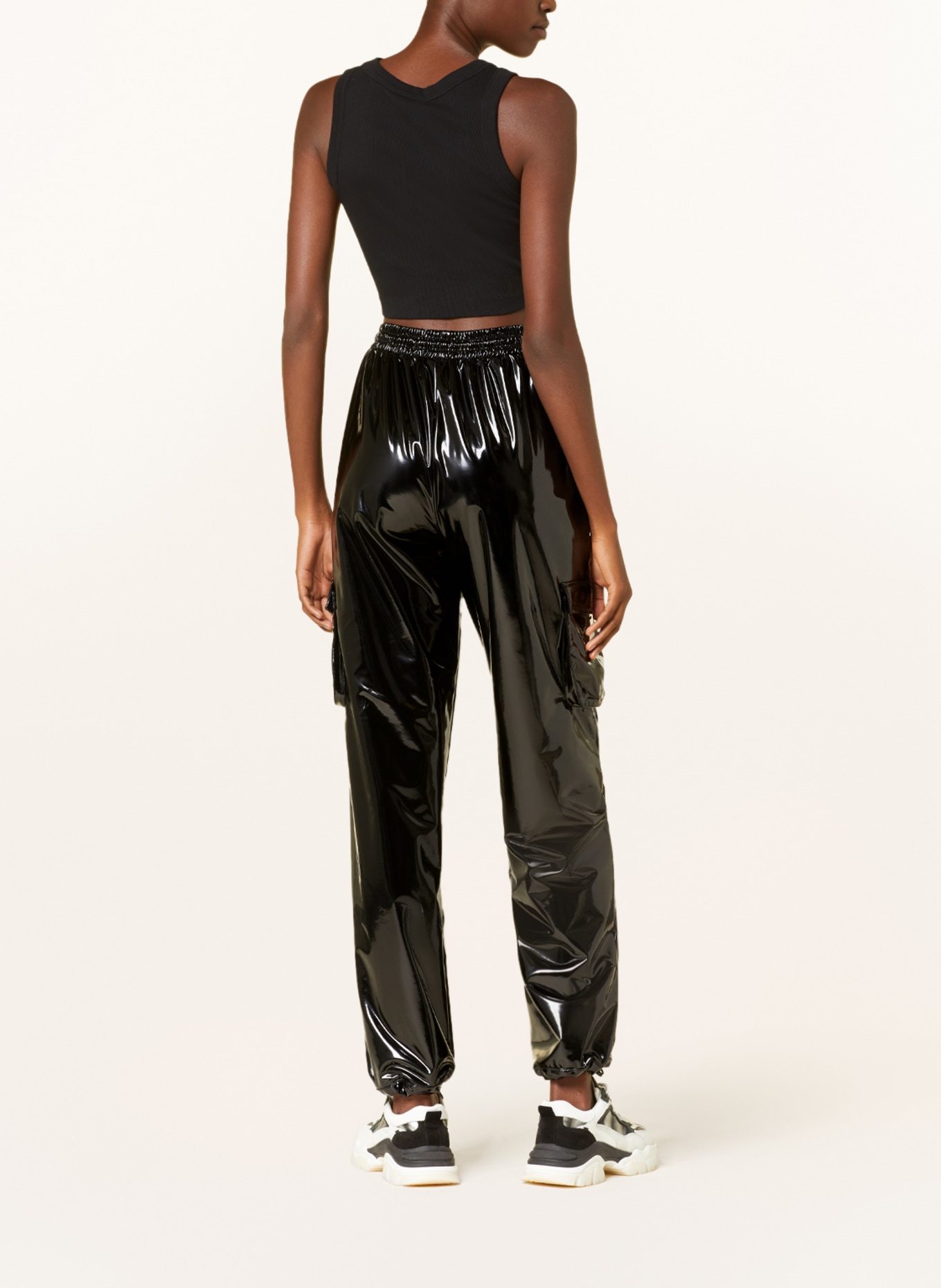 KARO KAUER Cargo pants in leather look, Color: BLACK (Image 3)