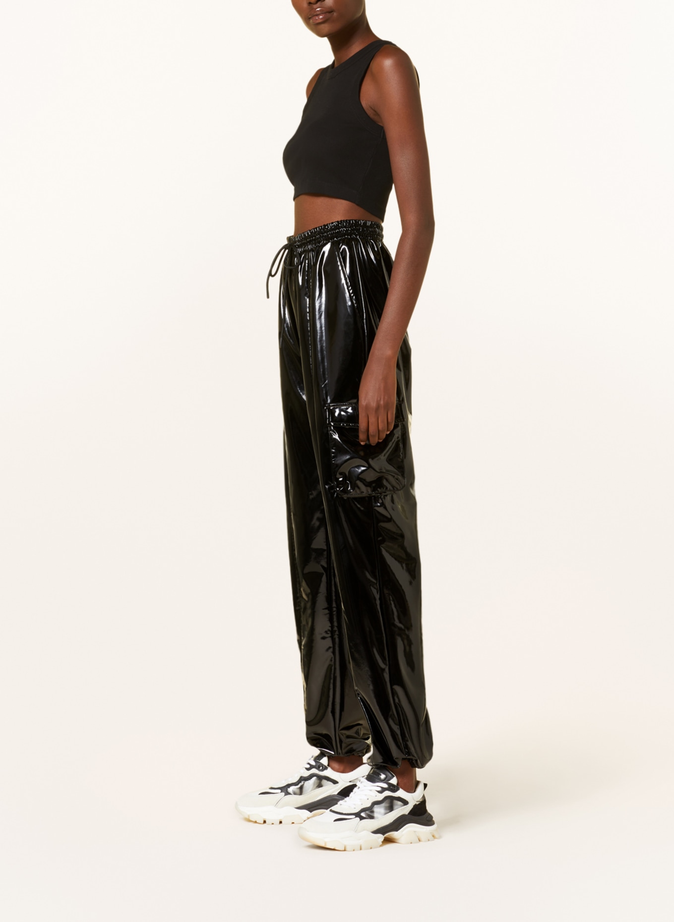 KARO KAUER Cargo pants in leather look, Color: BLACK (Image 4)