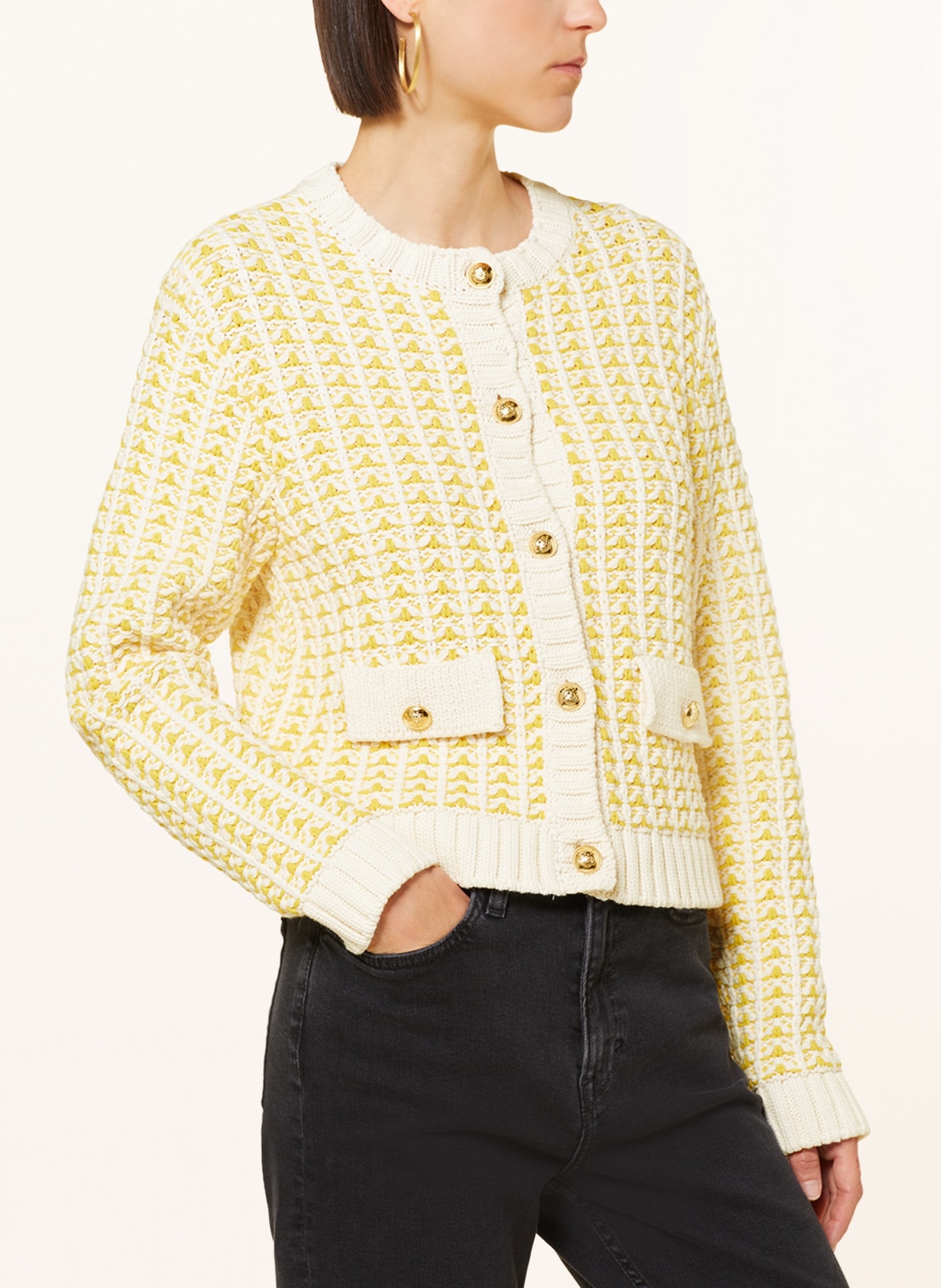 rich royal Cardigan in dark yellow ecru