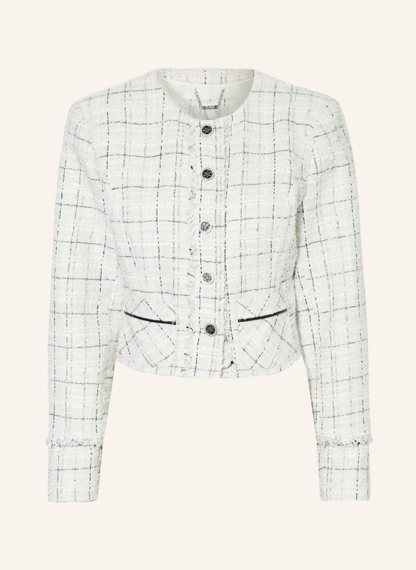 GUESS Tweed jacket SOFIA with glitter thread, Color: CREAM/ BLACK (Image 1)