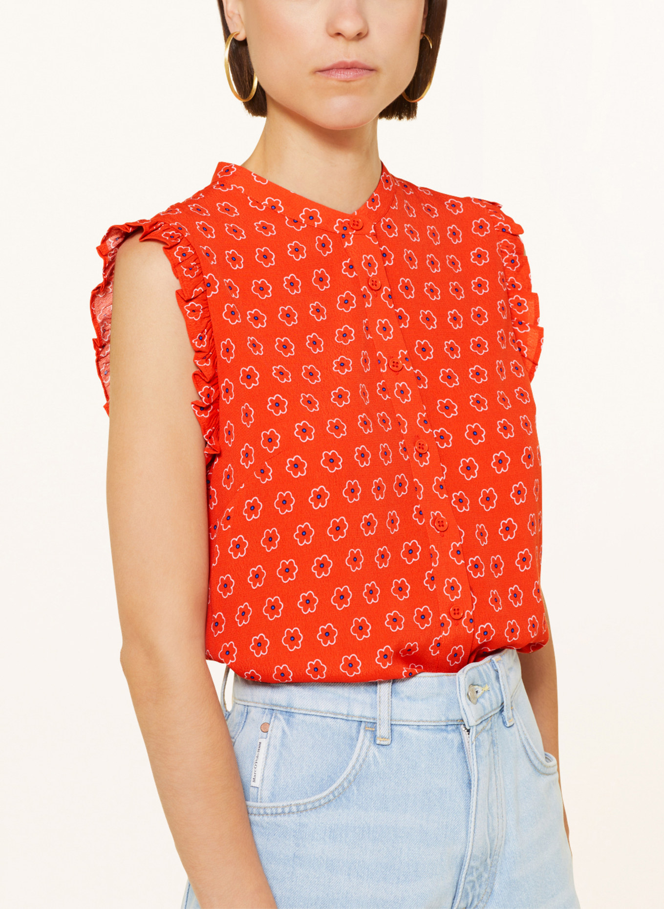WHISTLES Blouse top with ruffles in orange white blue