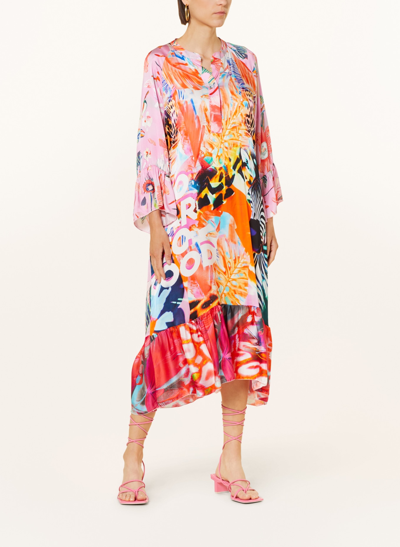 miss goodlife Satin dress SO FAR SO GOOD, Color: ORANGE/ ROSE (Image 2)