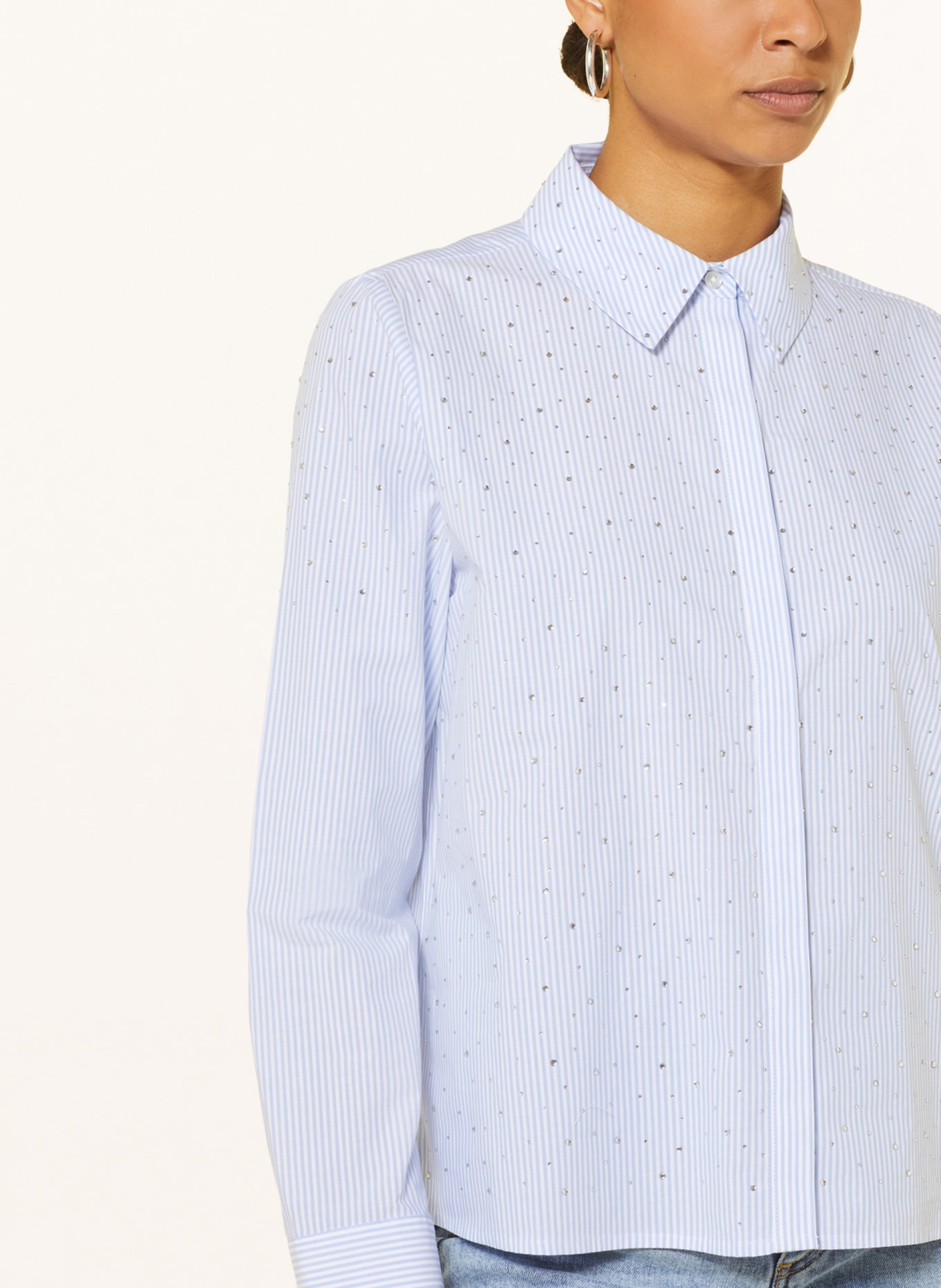 rich&royal Shirt blouse with decorative gems, Color: LIGHT BLUE/ WHITE (Image 4)