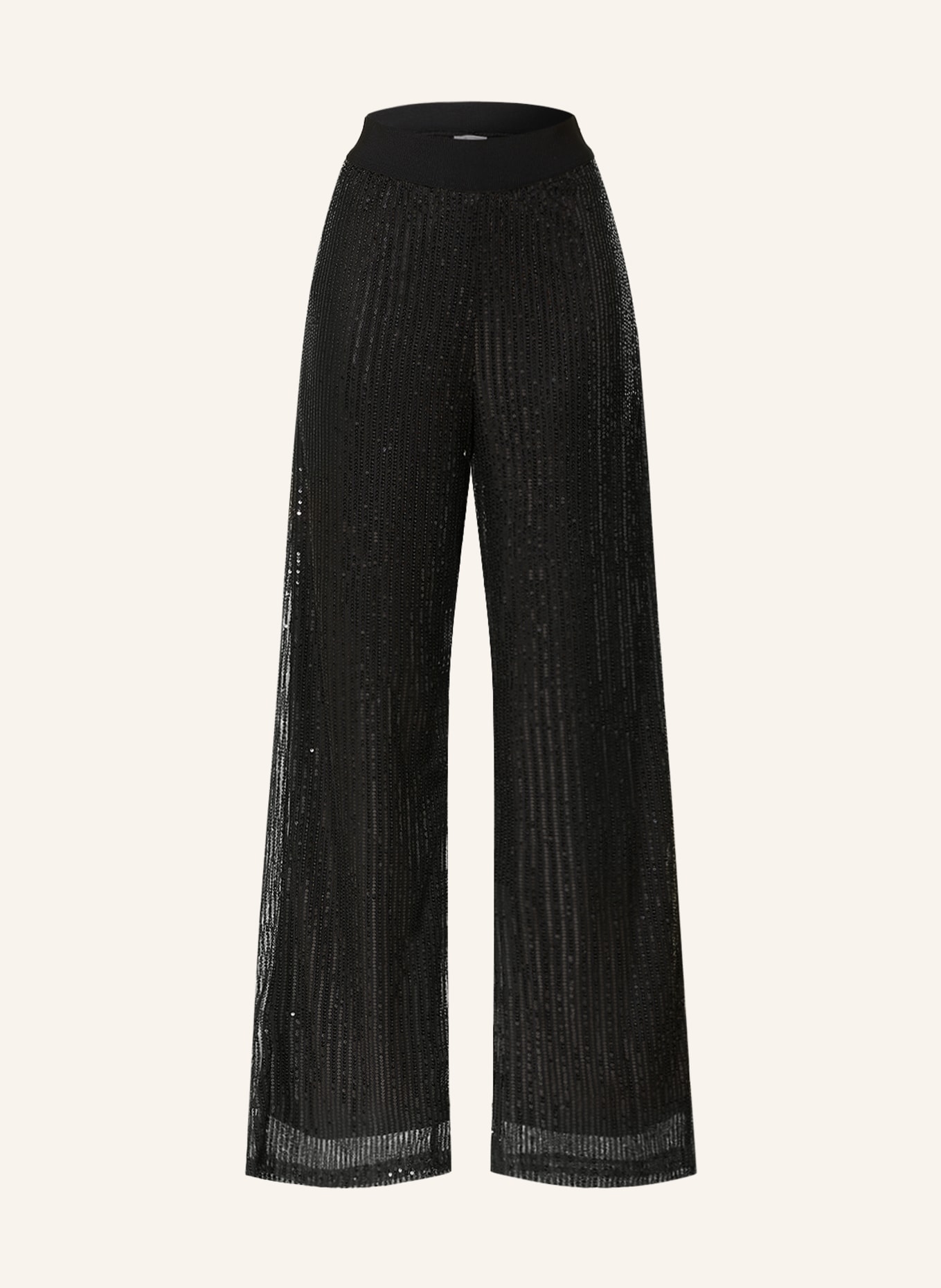 Princess GOES HOLLYWOOD Wide leg trousers made of mesh with sequins, Color: BLACK (Image 1)