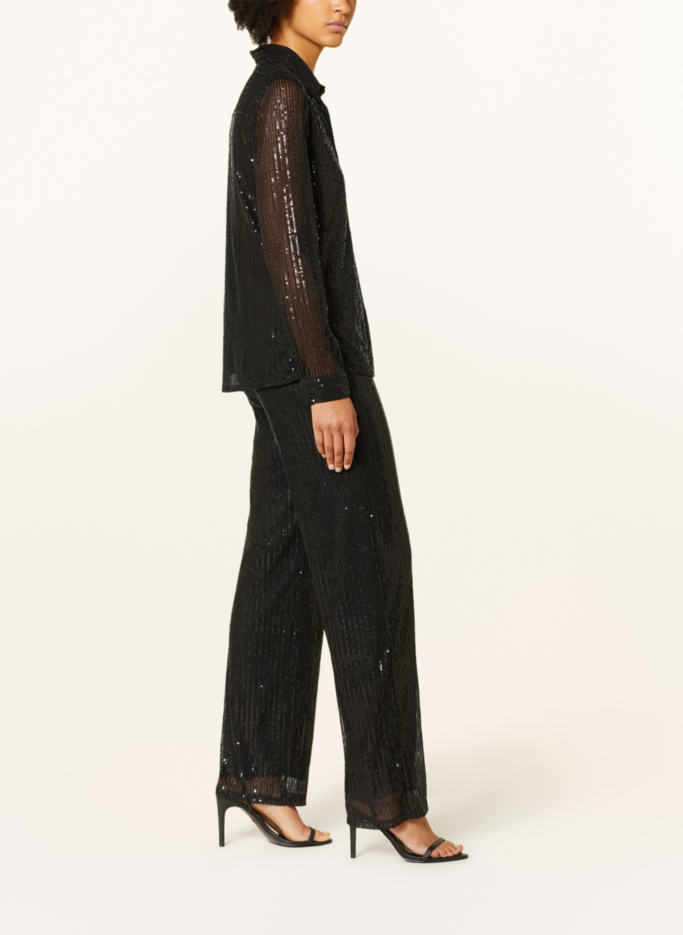 Princess GOES HOLLYWOOD Wide leg trousers made of mesh with sequins, Color: BLACK (Image 4)