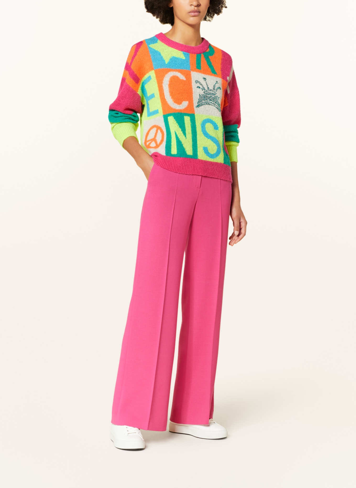 Princess GOES HOLLYWOOD Oversized-Pullover mit Merinowolle und Schmucksteinen, Farbe: PINK/ ORANGE/ GELB (Bild 2)