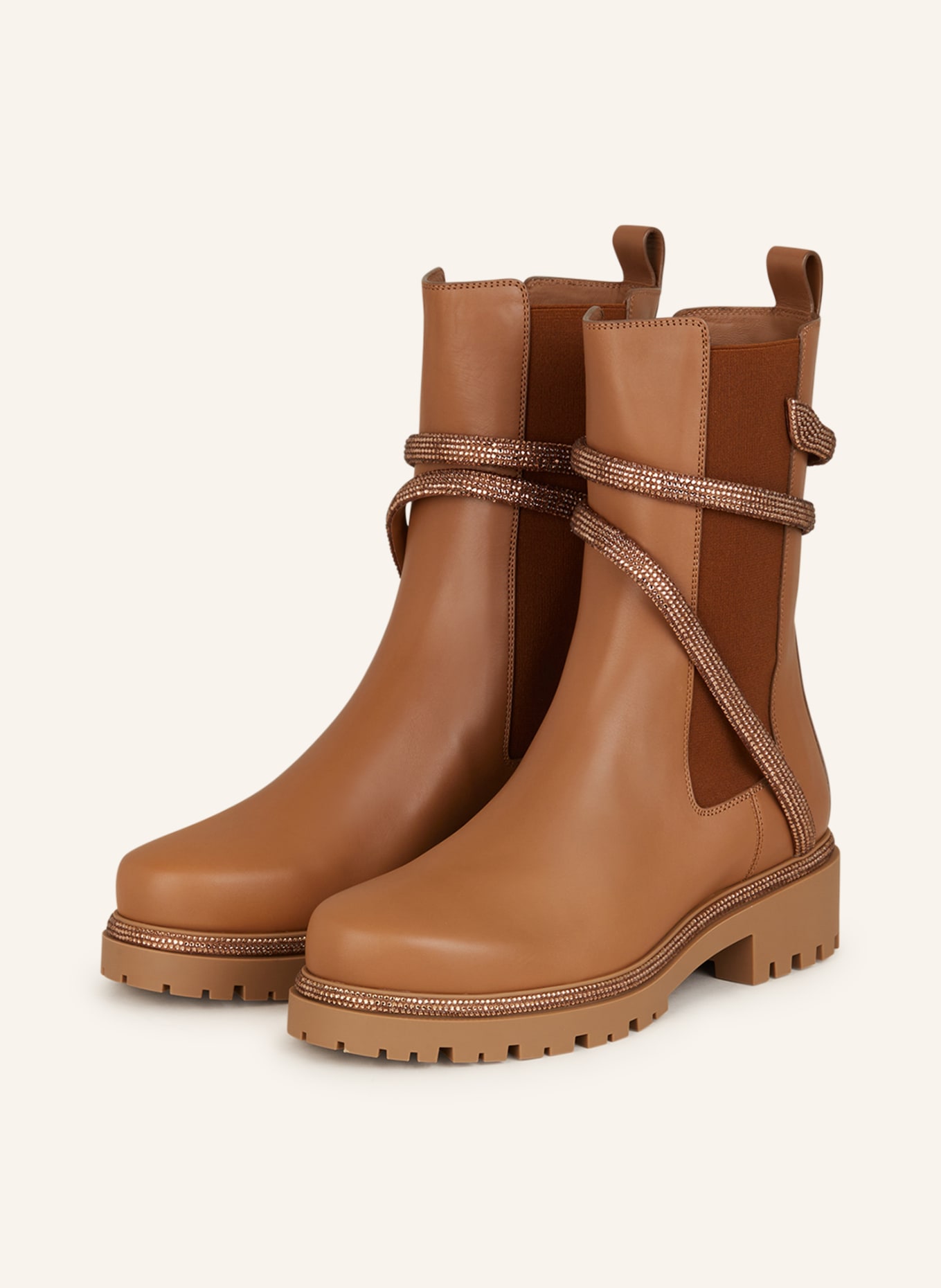 RENE CAOVILLA Chelsea boots CLEO with decorative gems, Color: CAMEL (Image 1)