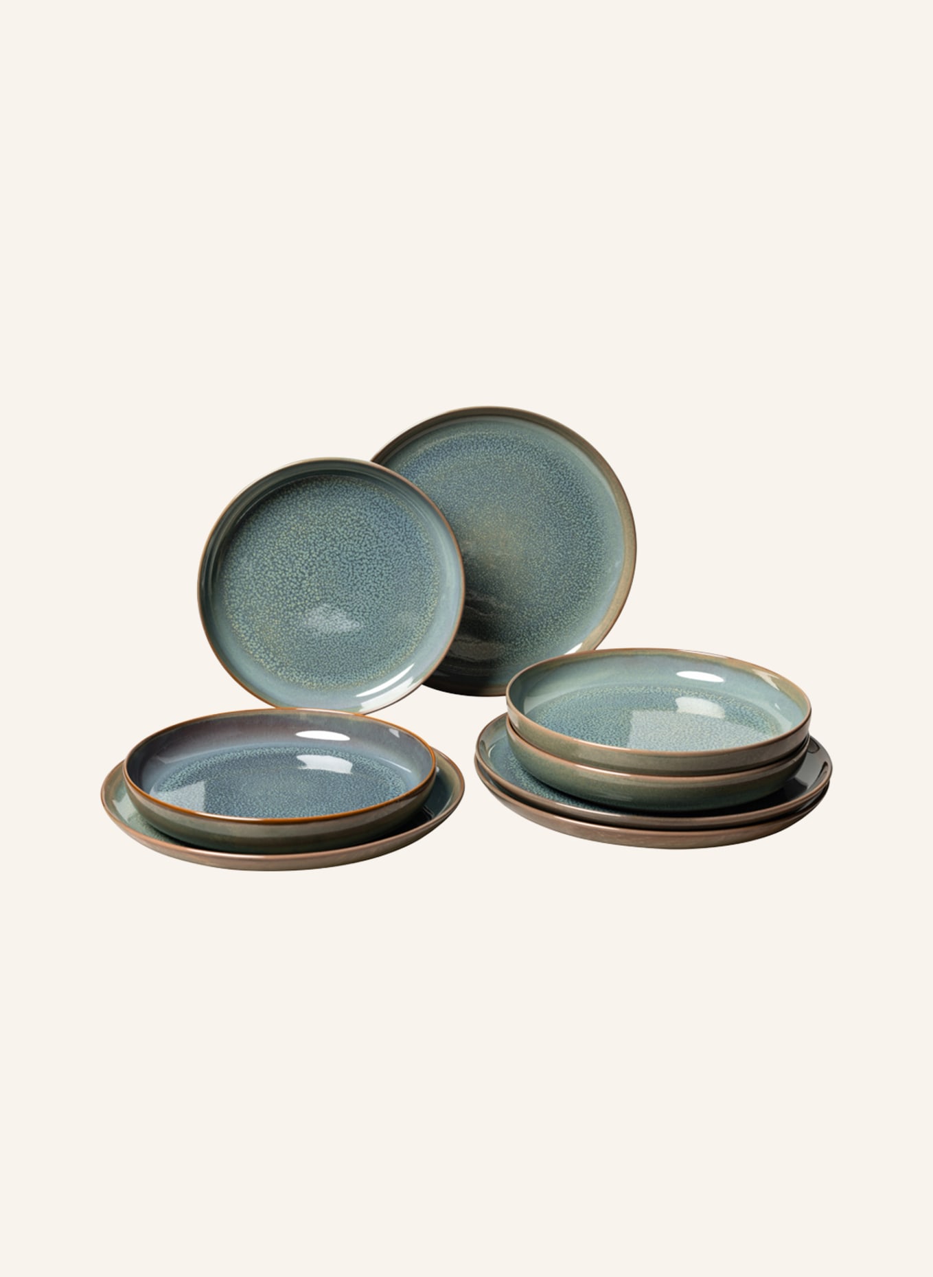 Villeroy & Boch 8-piece Set of plates, Color: KHAKI/ BLUE/ BROWN (Image 1)