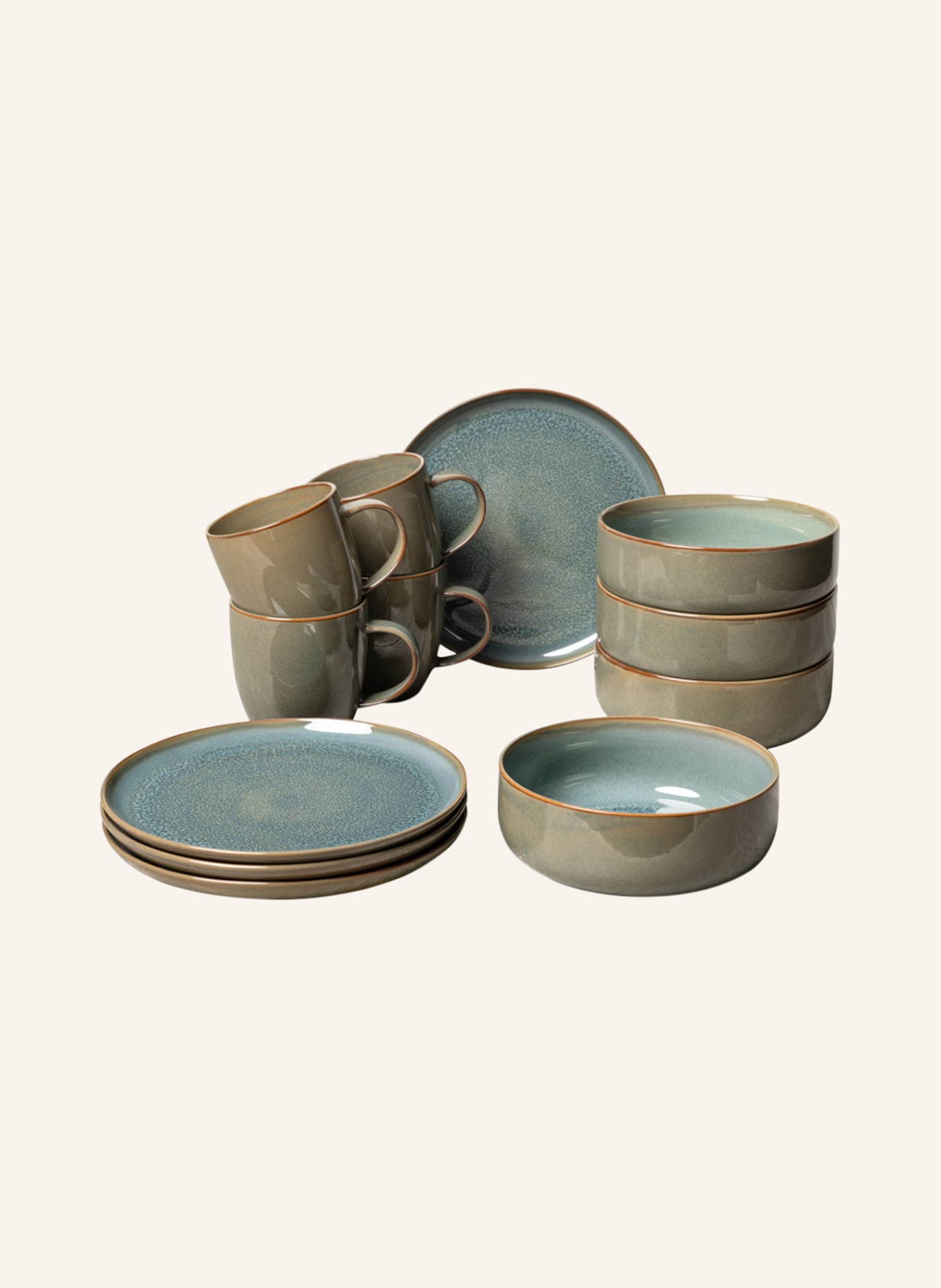 Villeroy & Boch 12-piece Tableware set, Color: KHAKI/ BLUE/ BROWN (Image 1)