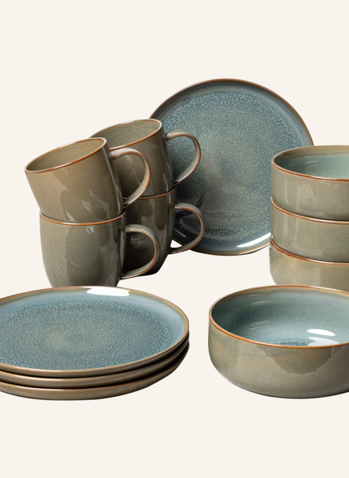 Villeroy & Boch 12-piece Tableware set, Color: KHAKI/ BLUE/ BROWN (Image 3)