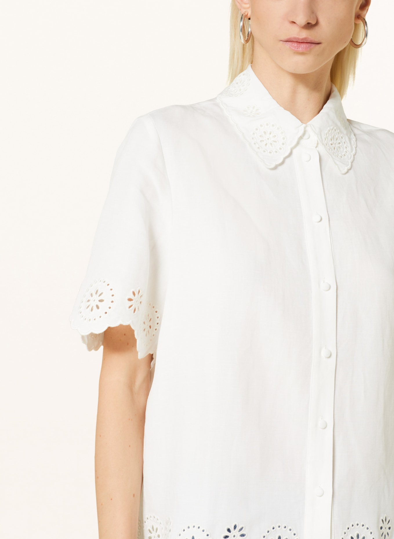 CLAUDIE PIERLOT Hemdbluse mit Leinen und Lochstickereien, Farbe: ECRU (Bild 4)