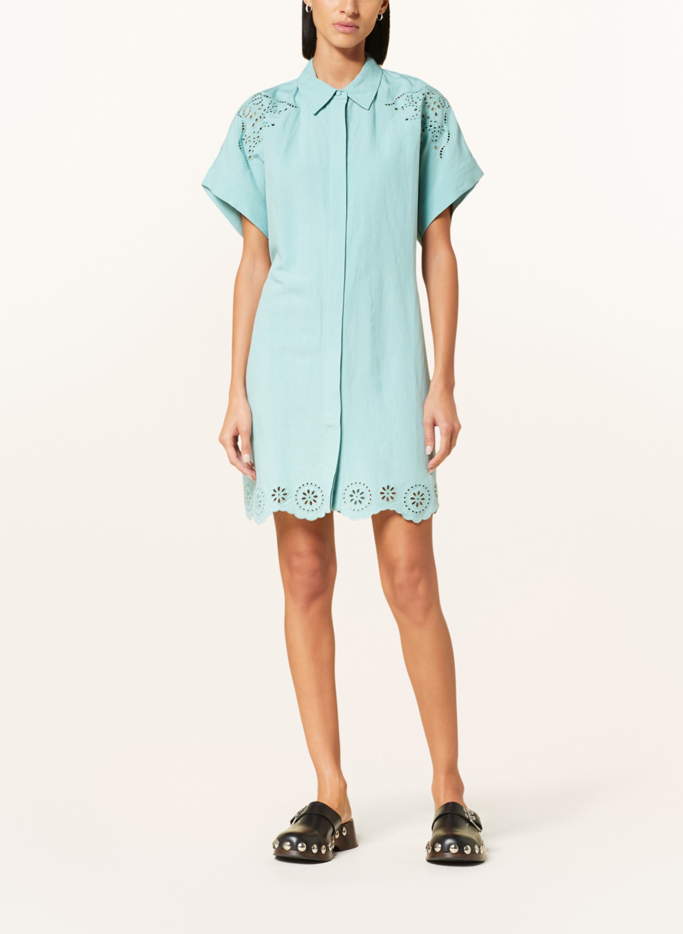 CLAUDIE PIERLOT Hemdblusenkleid mit Leinen, Farbe: MINT (Bild 2)