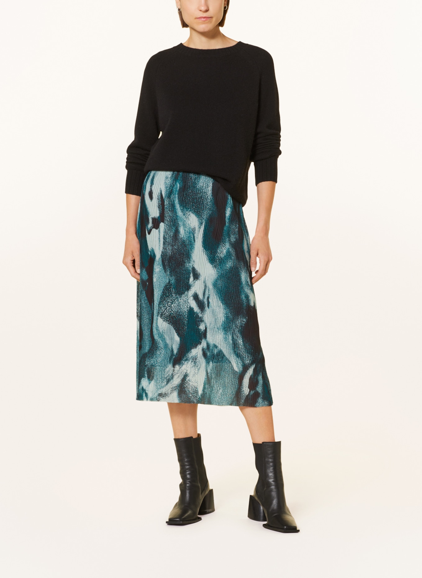 BOSS Mesh skirt EVIBELLE with pleats, Color: LIGHT GREEN/ TEAL/ BLACK (Image 2)