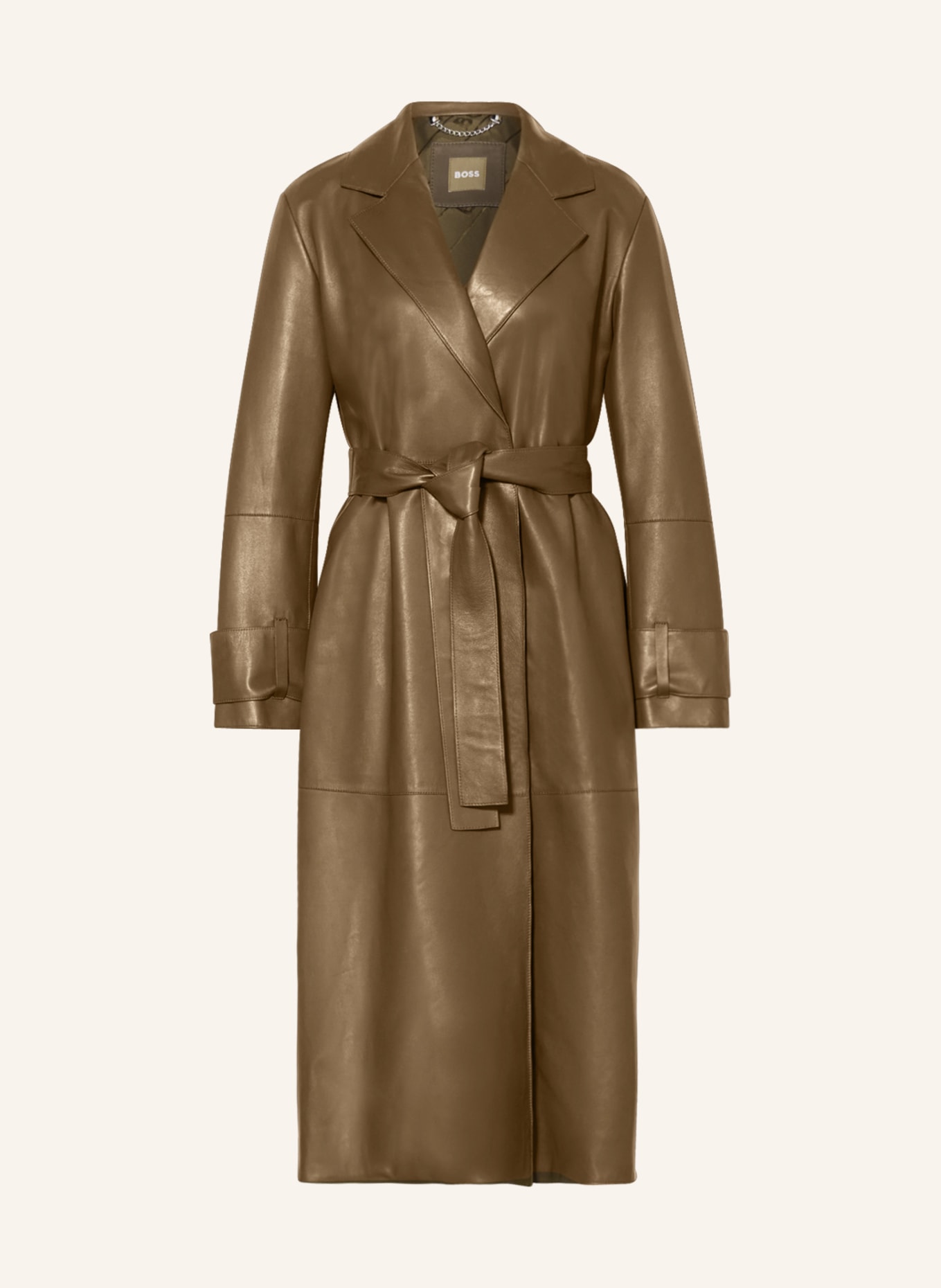 BOSS Leather coat SOFIANE, Color: KHAKI (Image 1)