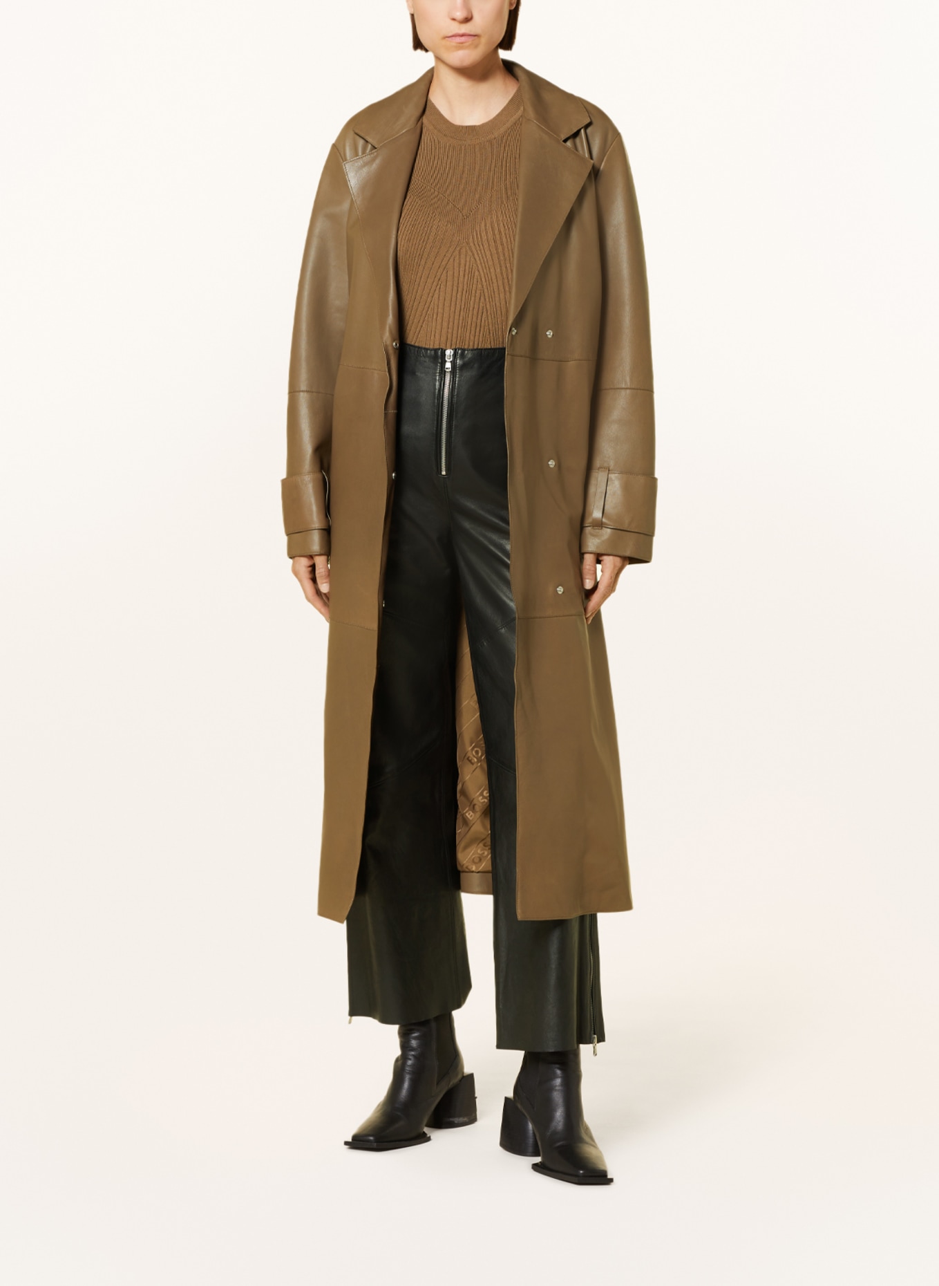 BOSS Leather coat SOFIANE, Color: KHAKI (Image 2)