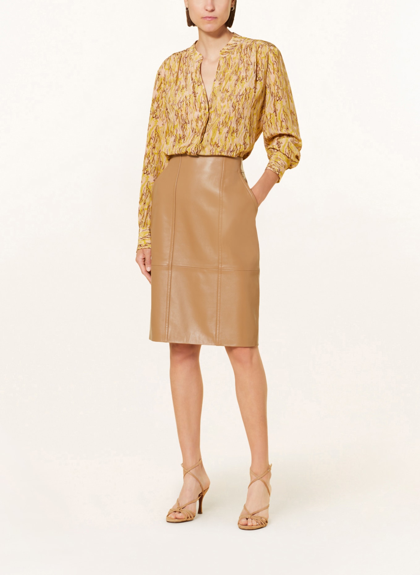BOSS Silk blouse BANORA, Color: DARK YELLOW/ BROWN (Image 2)