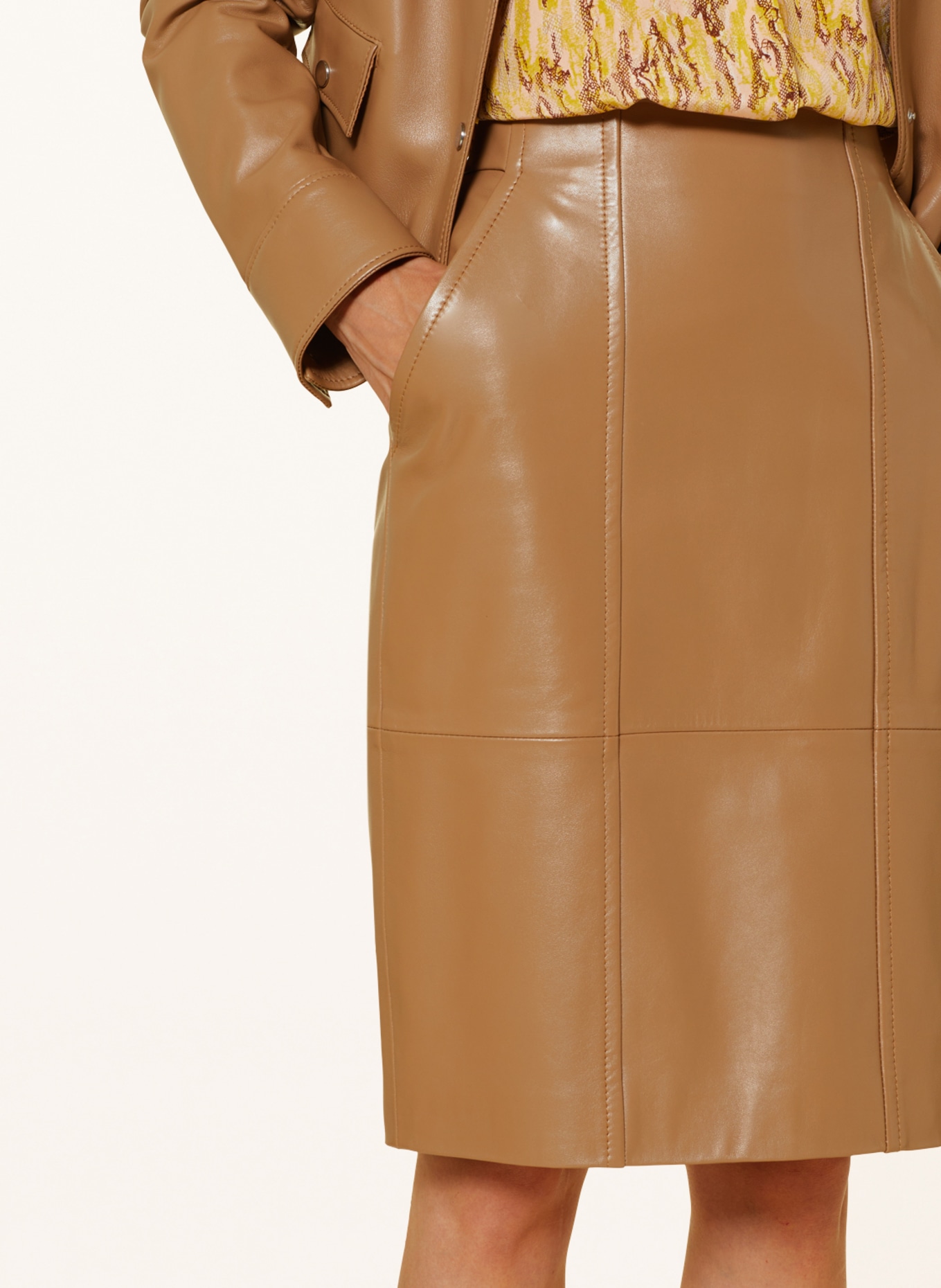 BOSS Leather skirt SELENI, Color: BEIGE (Image 4)