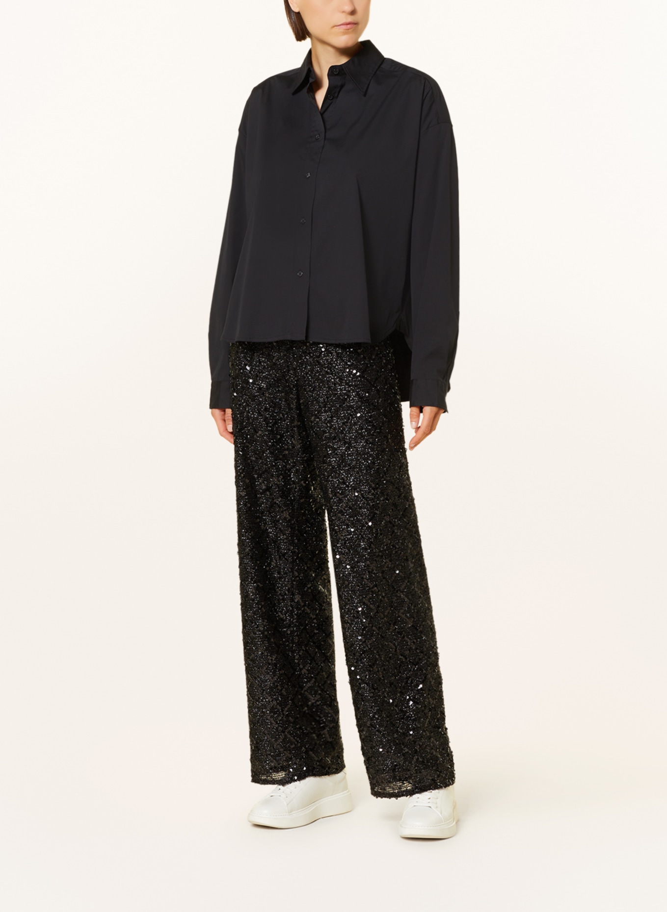 CAMBIO Wide leg trousers ALICE with sequins and glitter thread, Color: BLACK (Image 2)