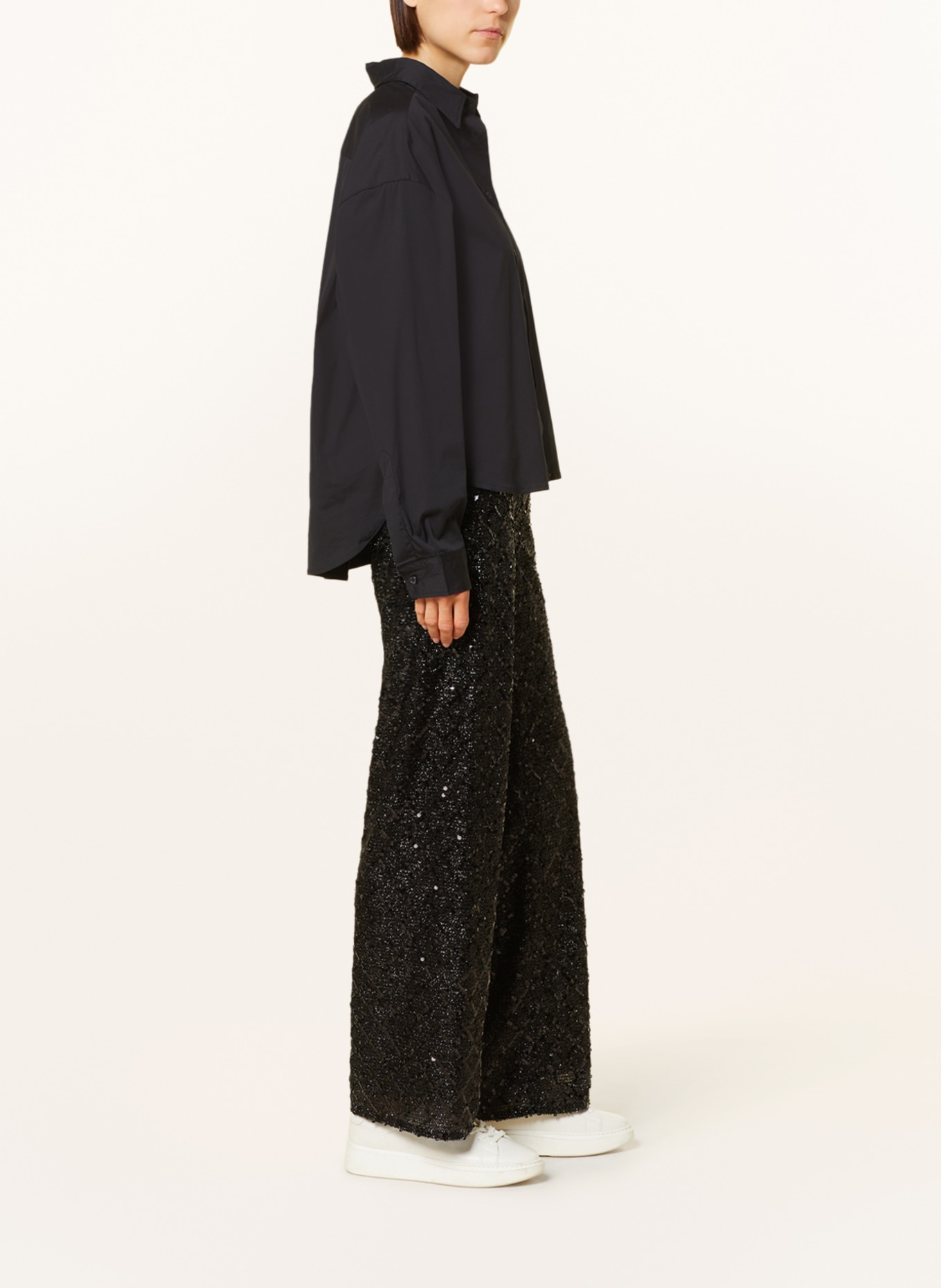 CAMBIO Wide leg trousers ALICE with sequins and glitter thread, Color: BLACK (Image 4)