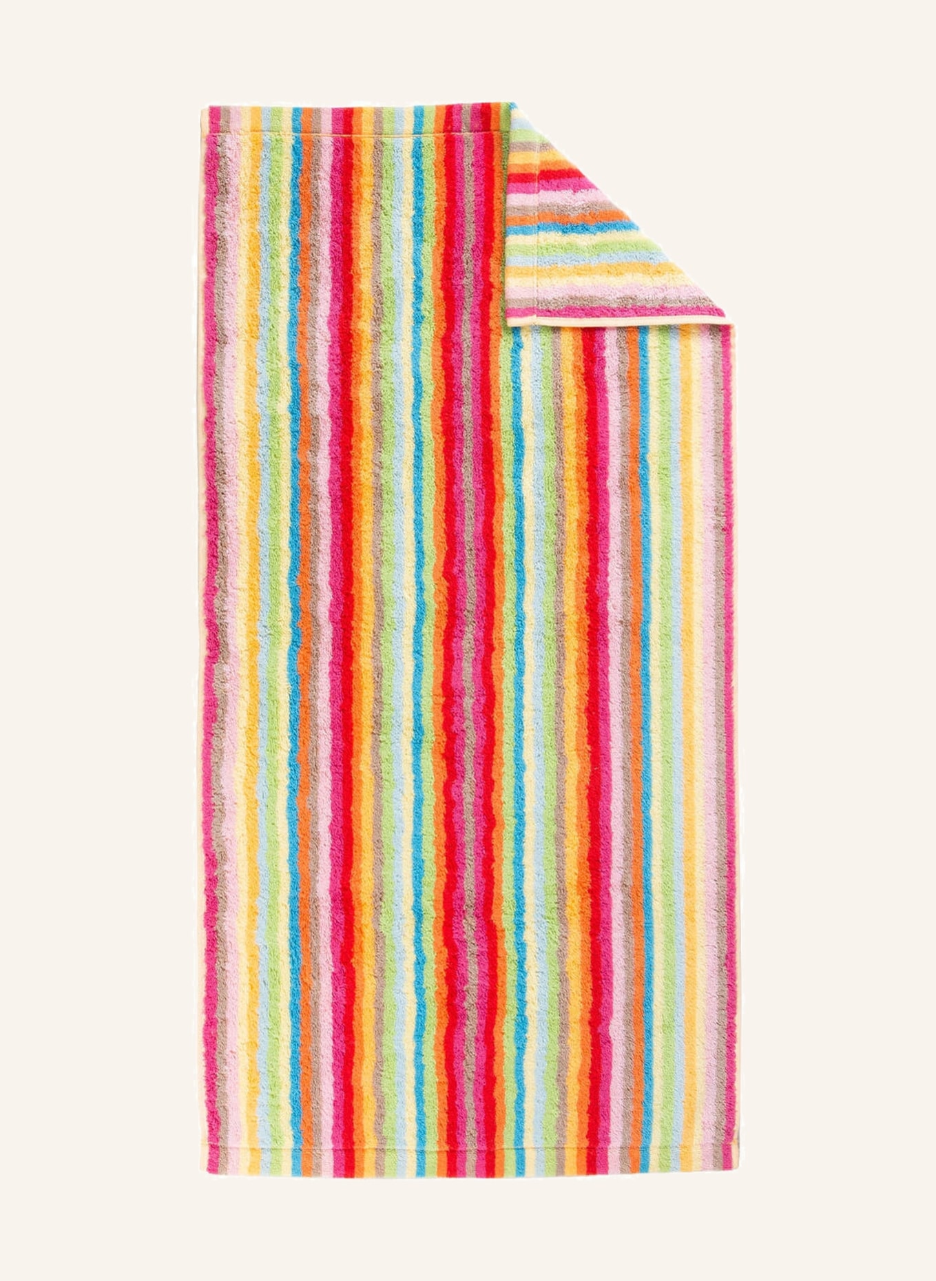 Cawö Ręcznik LIFESTYLE STREIFEN, Kolor: MOCNORÓŻOWY/ ZIELONY/ POMARAŃCZOWY (Obrazek 1)
