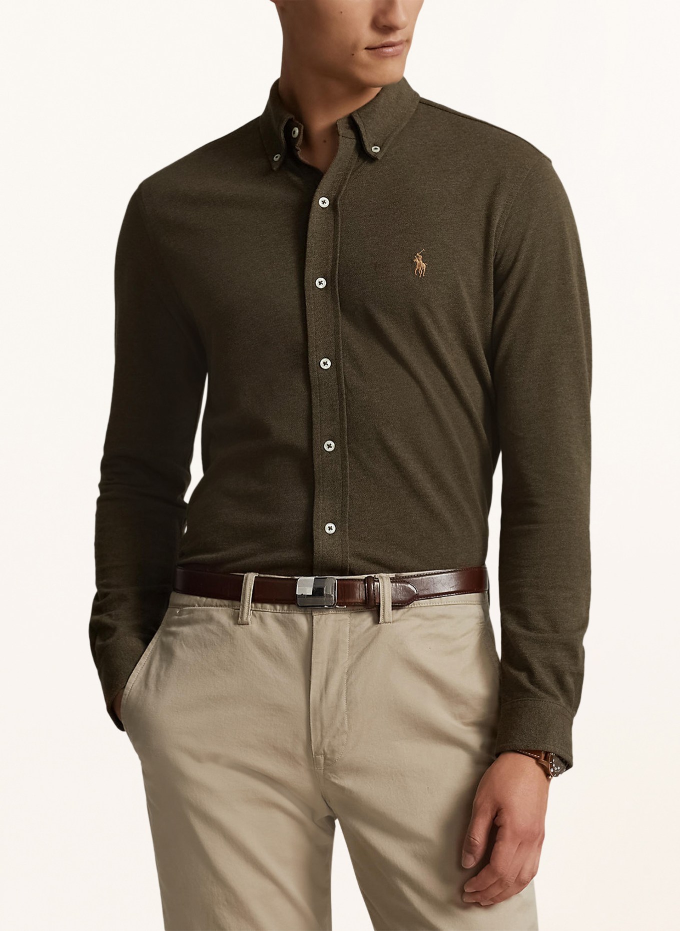 POLO RALPH LAUREN Piqué shirt custom fit, Color: OLIVE (Image 4)