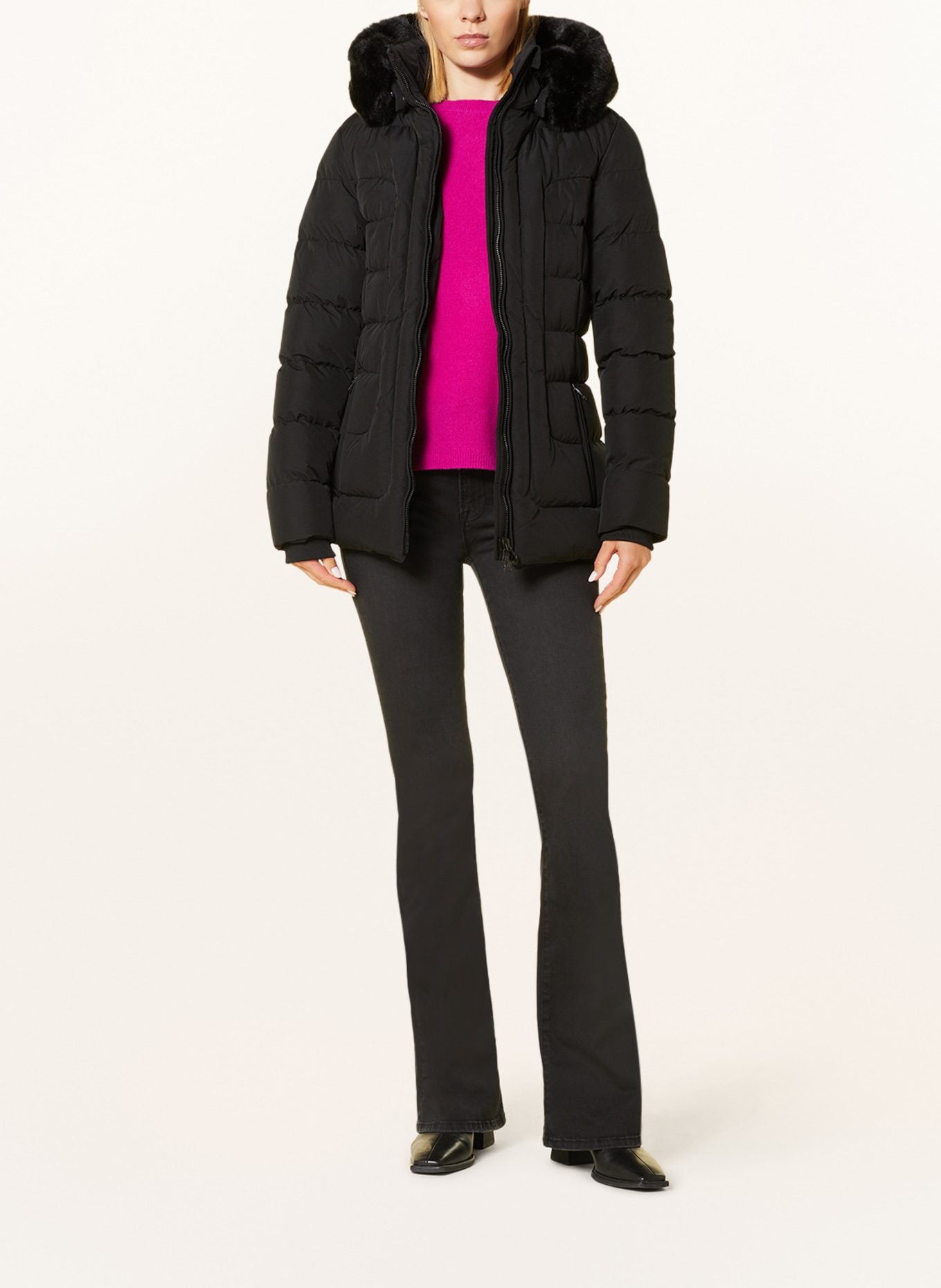 WELLENSTEYN Steppjacke BELVITESSE MEDIUM mit abnehmbarem Kunstfell: SCHWARZ