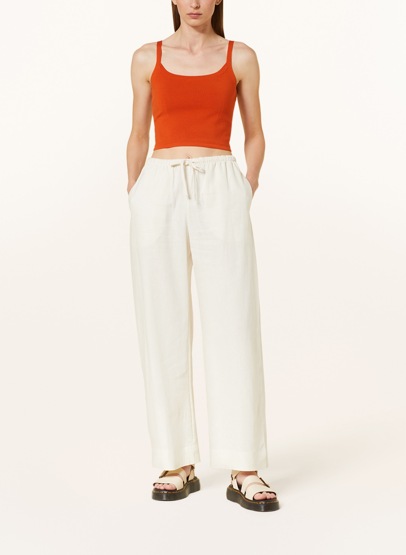WEEKDAY Wide leg trousers MIA with linen, Color: CREAM (Image 2)