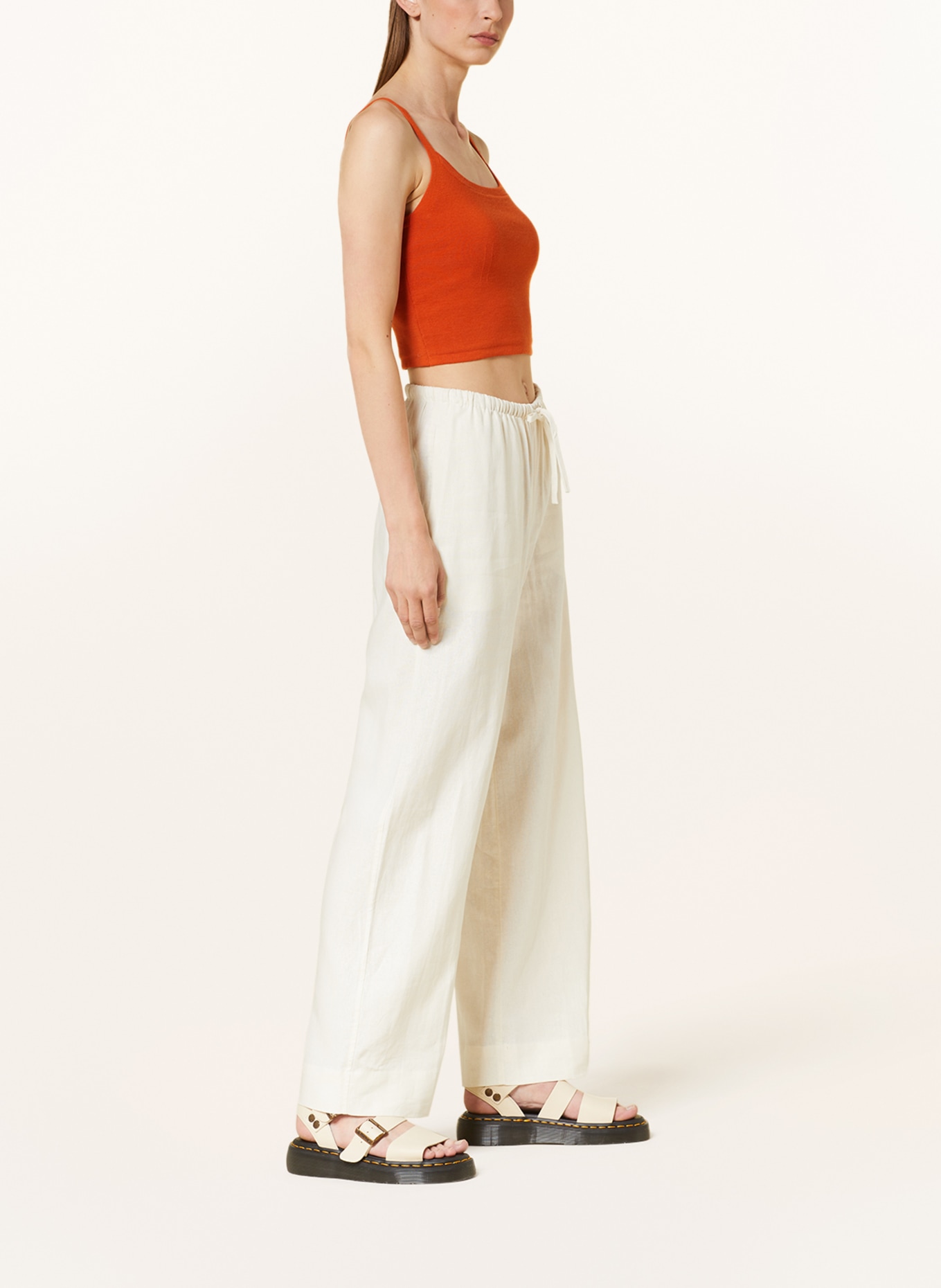 WEEKDAY Wide leg trousers MIA with linen, Color: CREAM (Image 4)