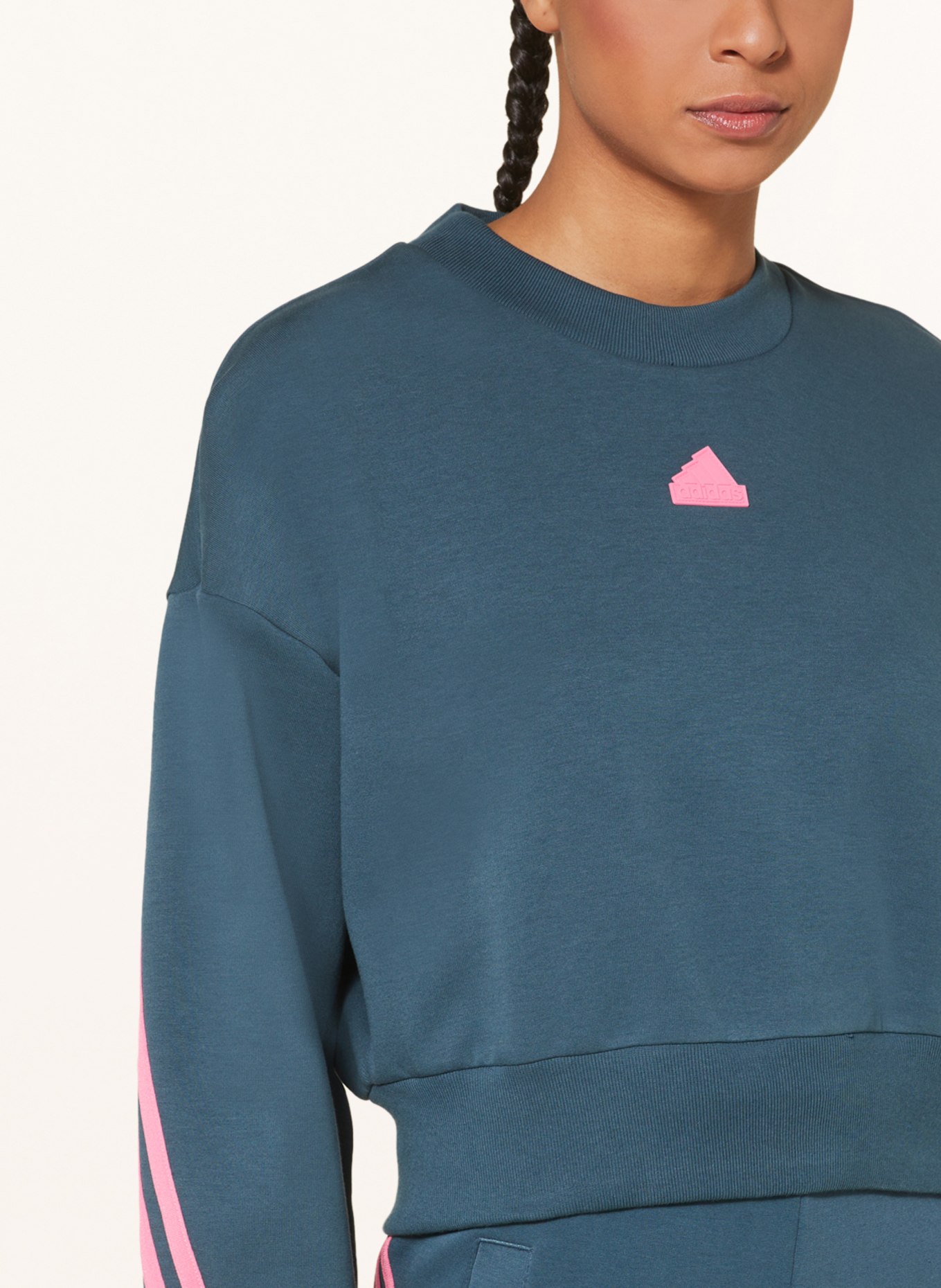 adidas Cropped-Sweatshirt, Farbe: PETROL/ PINK (Bild 4)