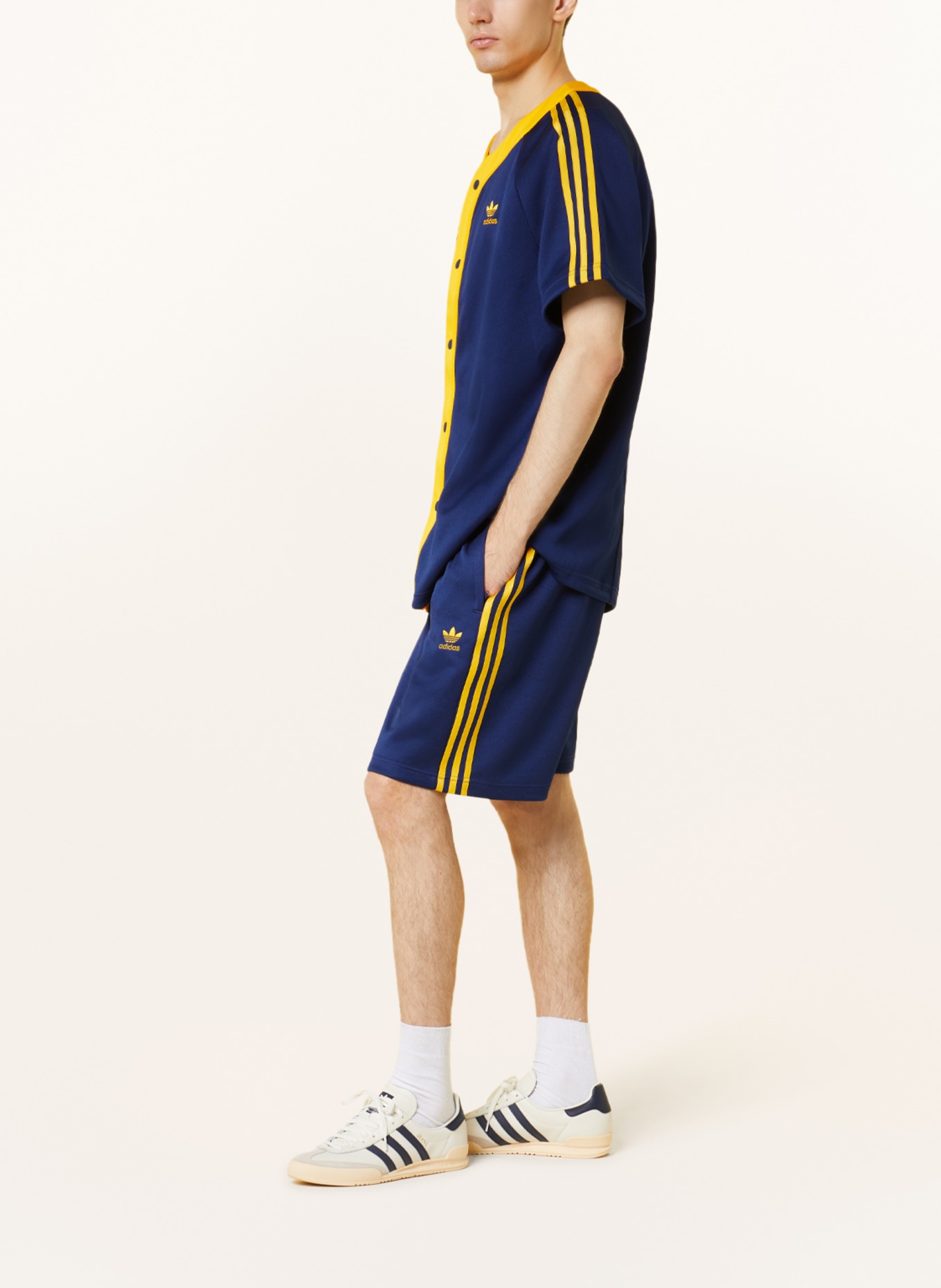 Blue and yellow adidas shorts sales