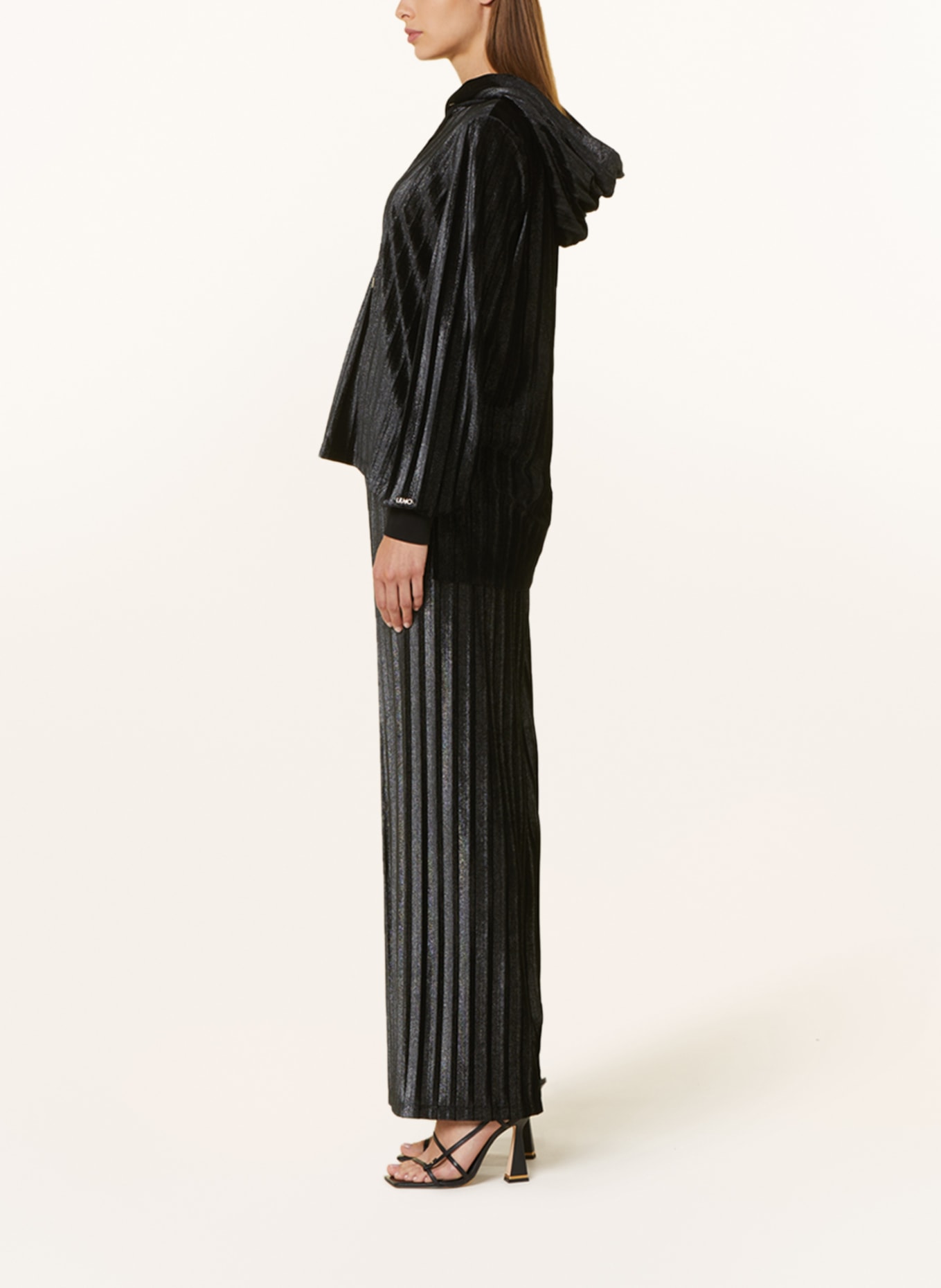 LIU JO Pleated hoodie with glitter thread, Color: BLACK (Image 4)