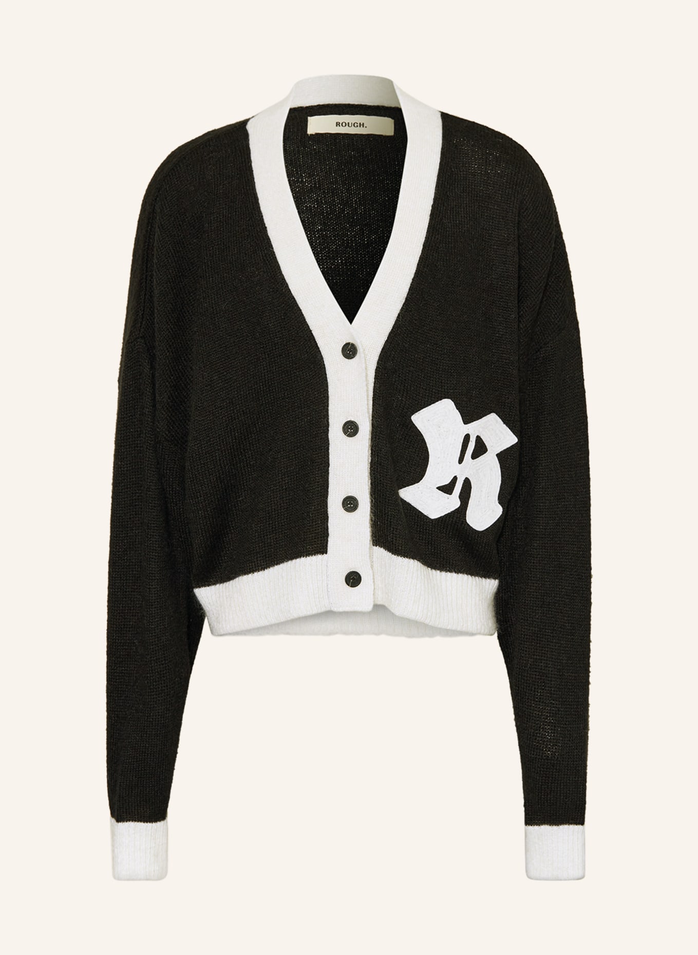 rough. Oversized cardigan with mohair, Color: BLACK/ CREAM (Image 1)