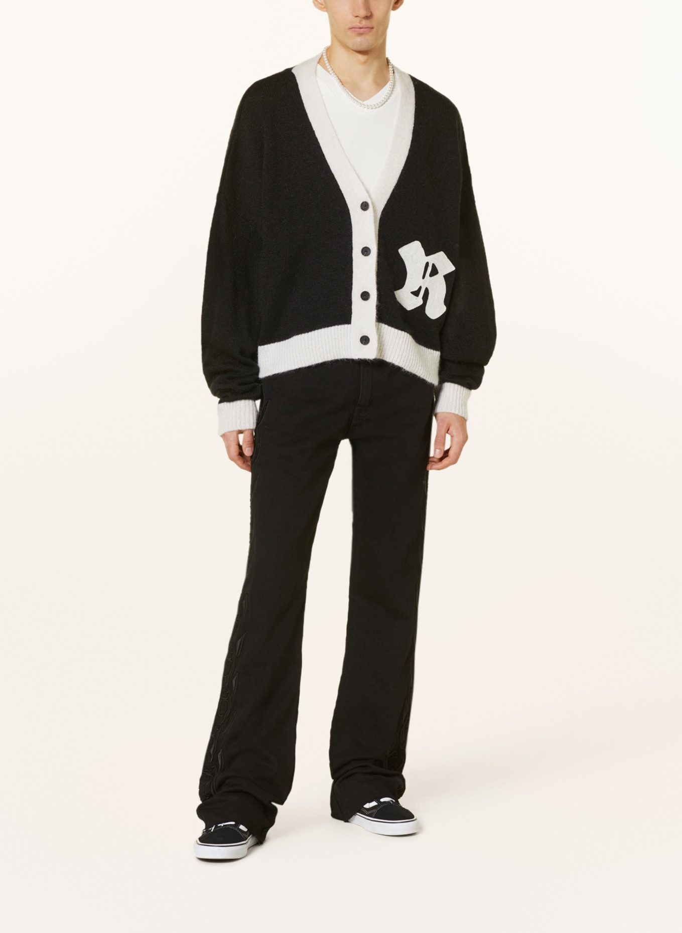 rough. Oversized cardigan with mohair, Color: BLACK/ CREAM (Image 2)