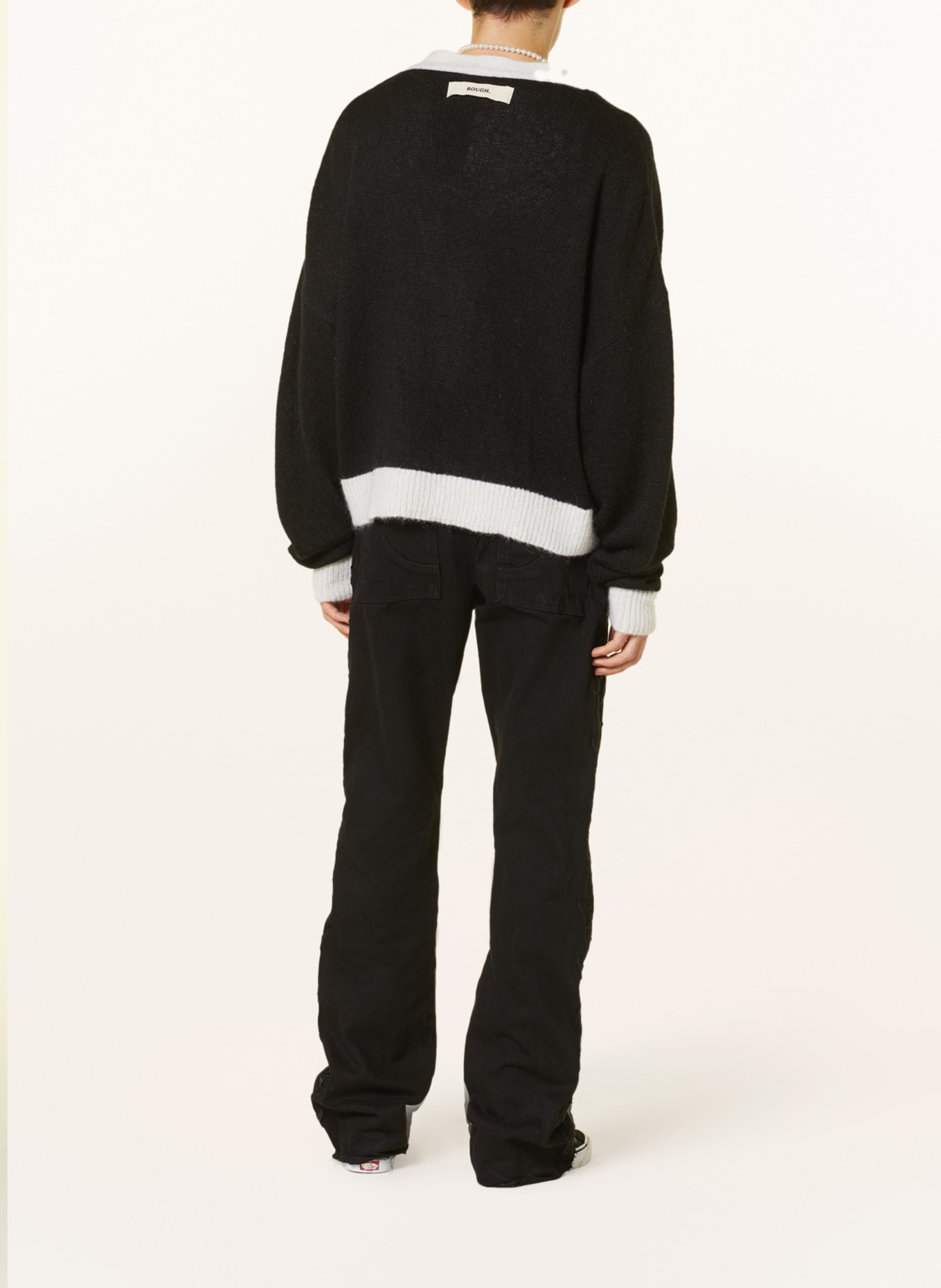 rough. Oversized cardigan with mohair, Color: BLACK/ CREAM (Image 3)