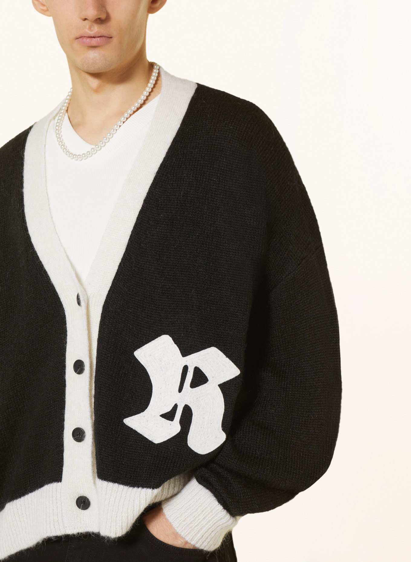 rough. Oversized cardigan with mohair, Color: BLACK/ CREAM (Image 4)