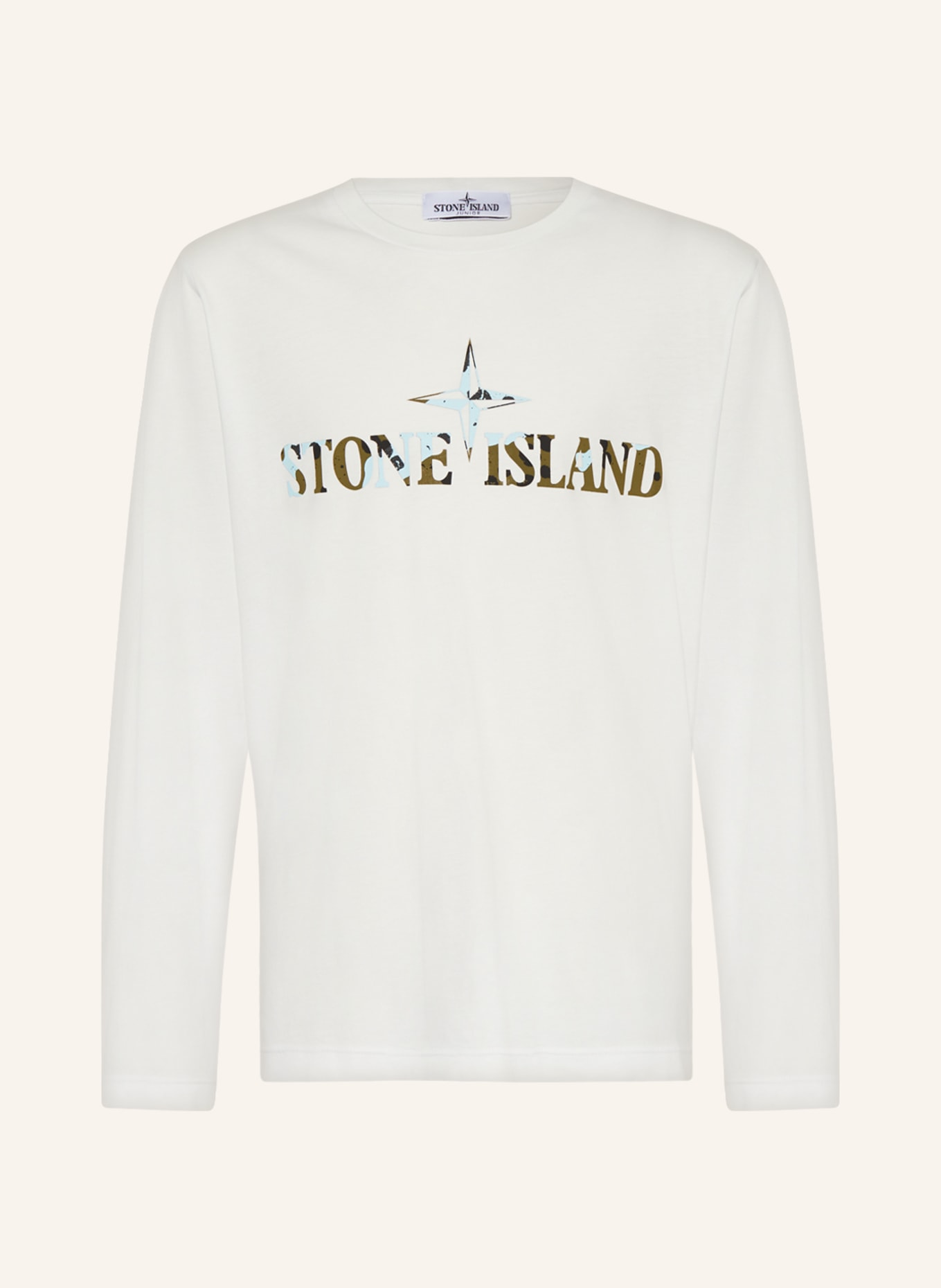 STONE ISLAND JUNIOR Koszulka z długim rękawem, Kolor: BIAŁY/ JASNONIEBIESKI/ OLIWKOWY (Obrazek 1)