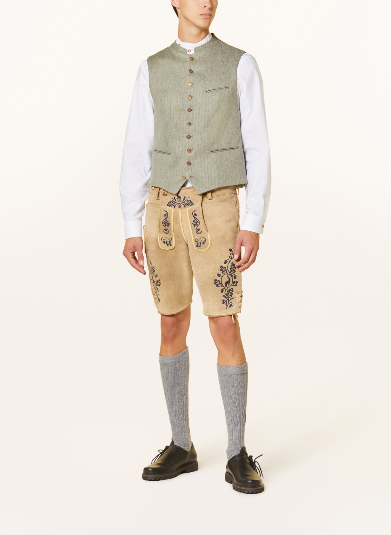 OSTARRICHI Spodnie skórzane w stylu ludowym LUDWIG, Kolor: JASNOBRĄZOWY (Obrazek 2)