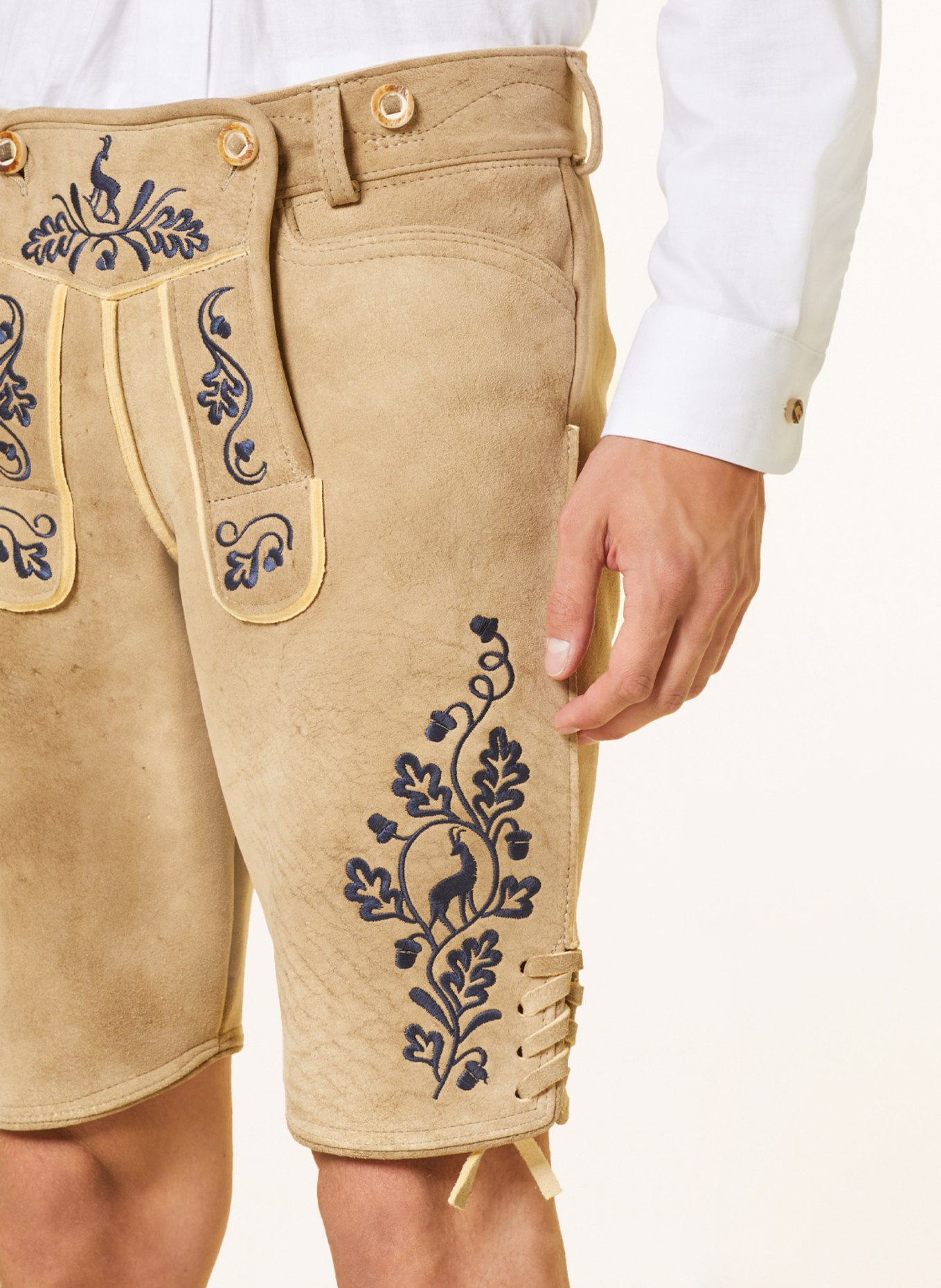 OSTARRICHI Spodnie skórzane w stylu ludowym LUDWIG, Kolor: JASNOBRĄZOWY (Obrazek 5)
