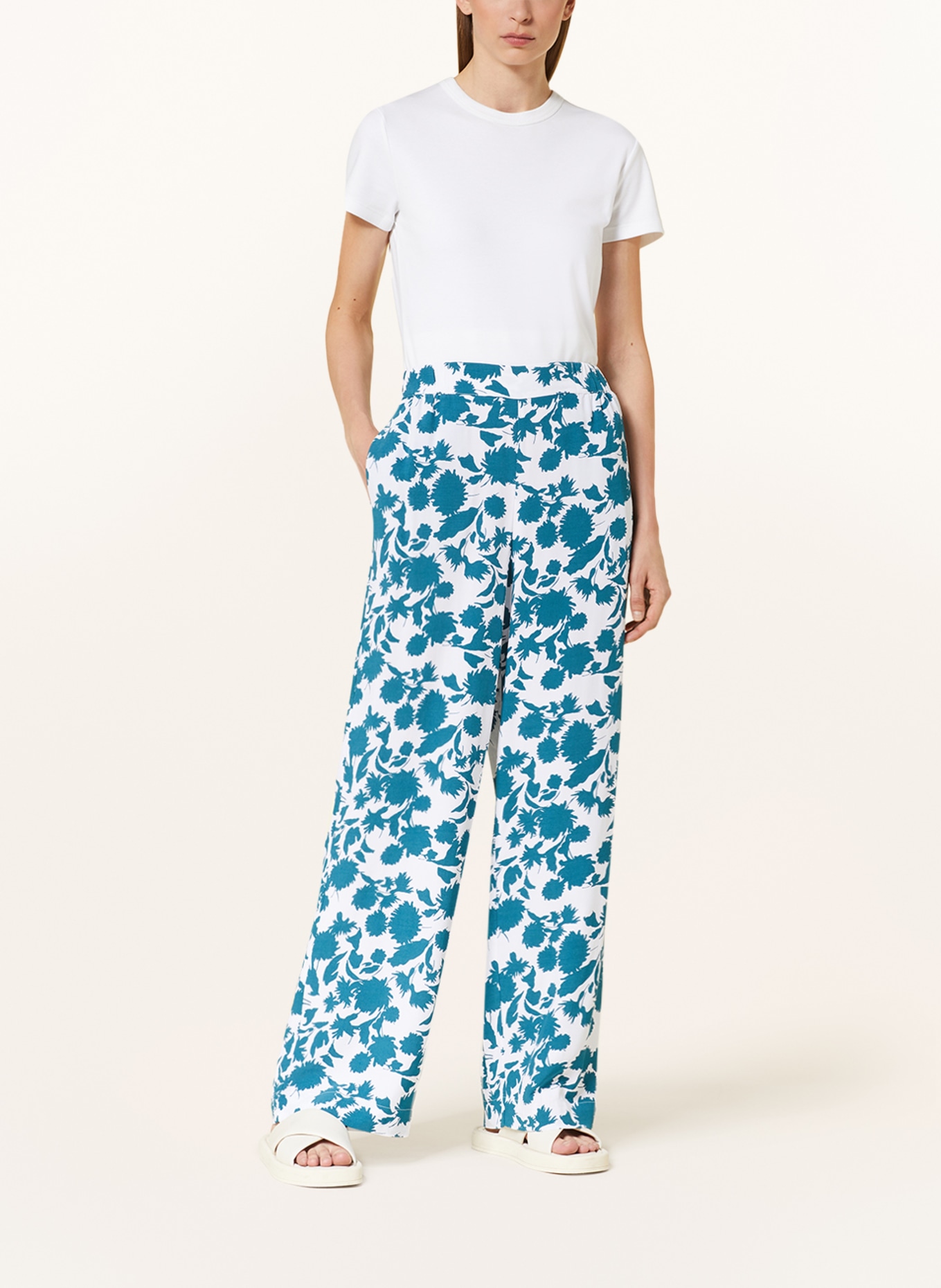 s.Oliver BLACK LABEL Wide leg trousers, Color: TEAL/ WHITE (Image 2)
