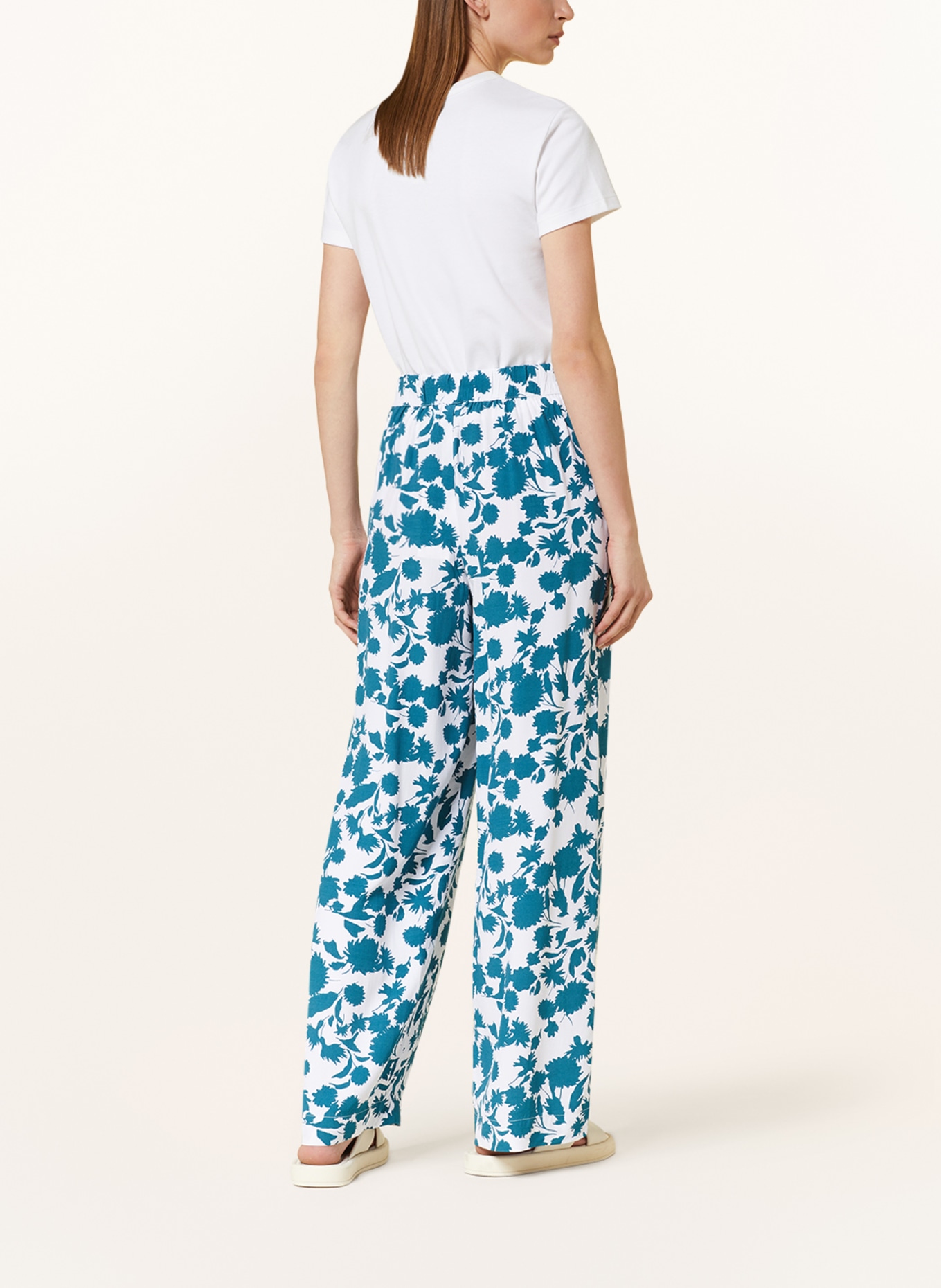 s.Oliver BLACK LABEL Wide leg trousers, Color: TEAL/ WHITE (Image 3)
