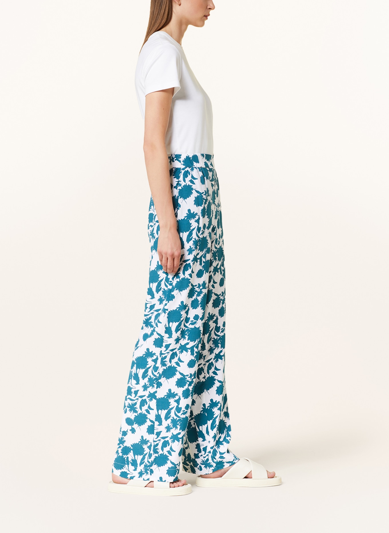 s.Oliver BLACK LABEL Wide leg trousers, Color: TEAL/ WHITE (Image 4)