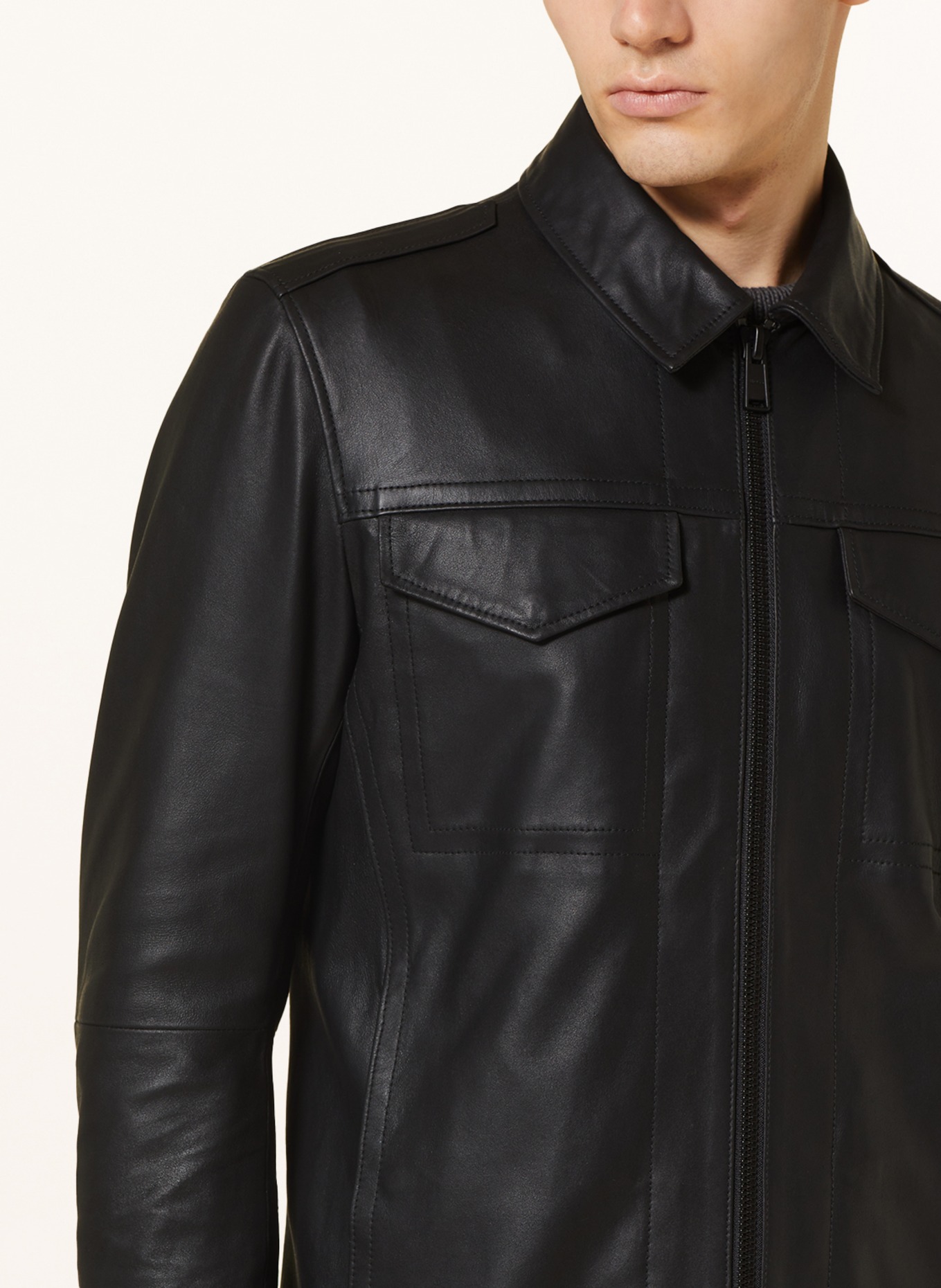 BOSS Leather jacket JOBEAAN, Color: BLACK (Image 4)