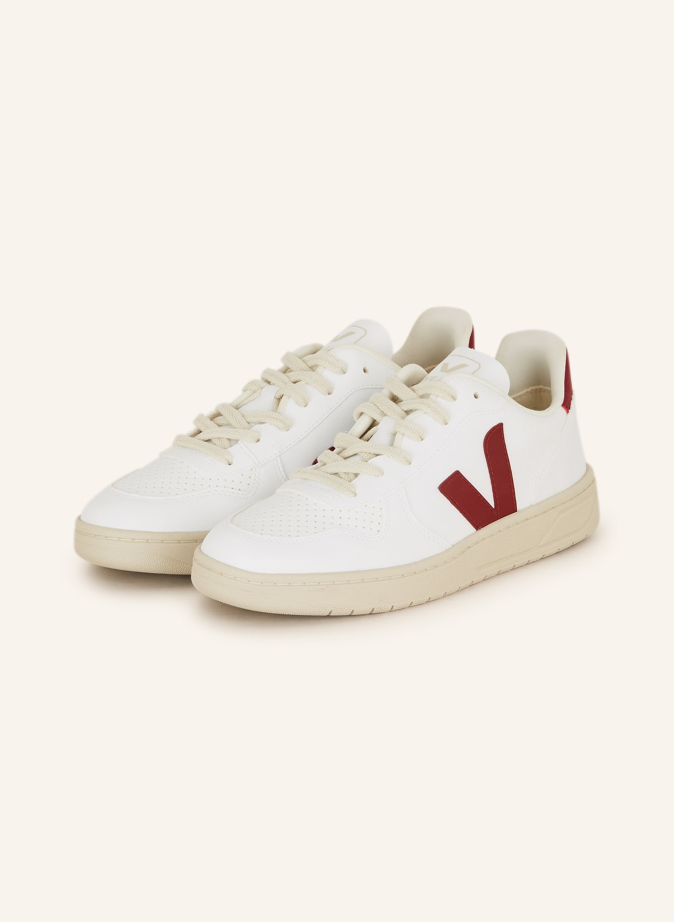 VEJA Sneakers V-10, Color: WHITE/ DARK RED (Image 1)